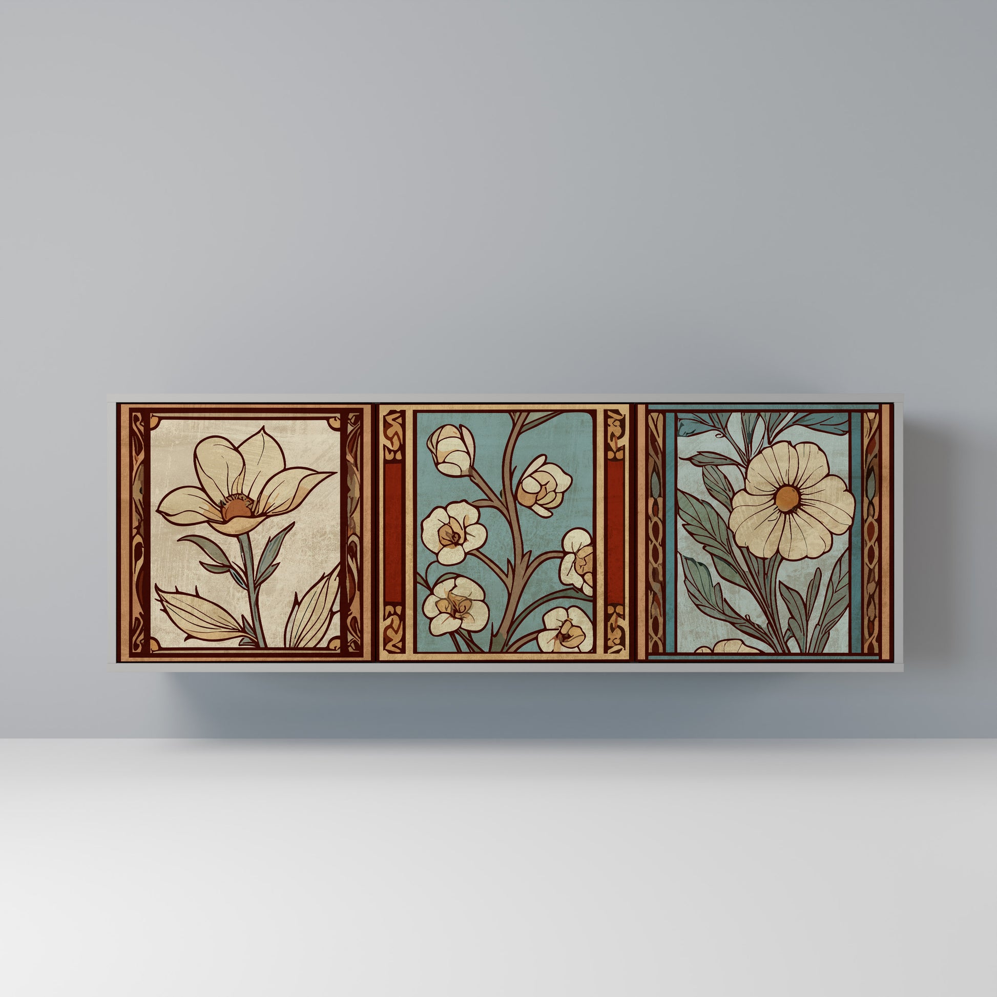 Aparador TIMELESS FLORA de 3 puertas en acabado gris