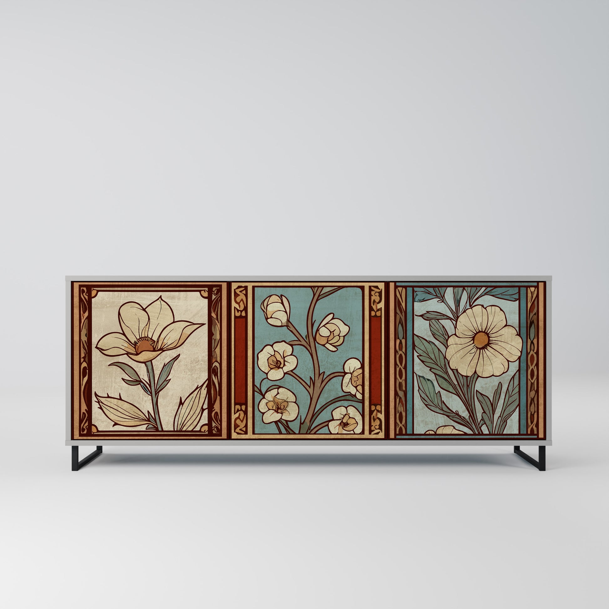 Aparador TIMELESS FLORA de 3 puertas en acabado gris