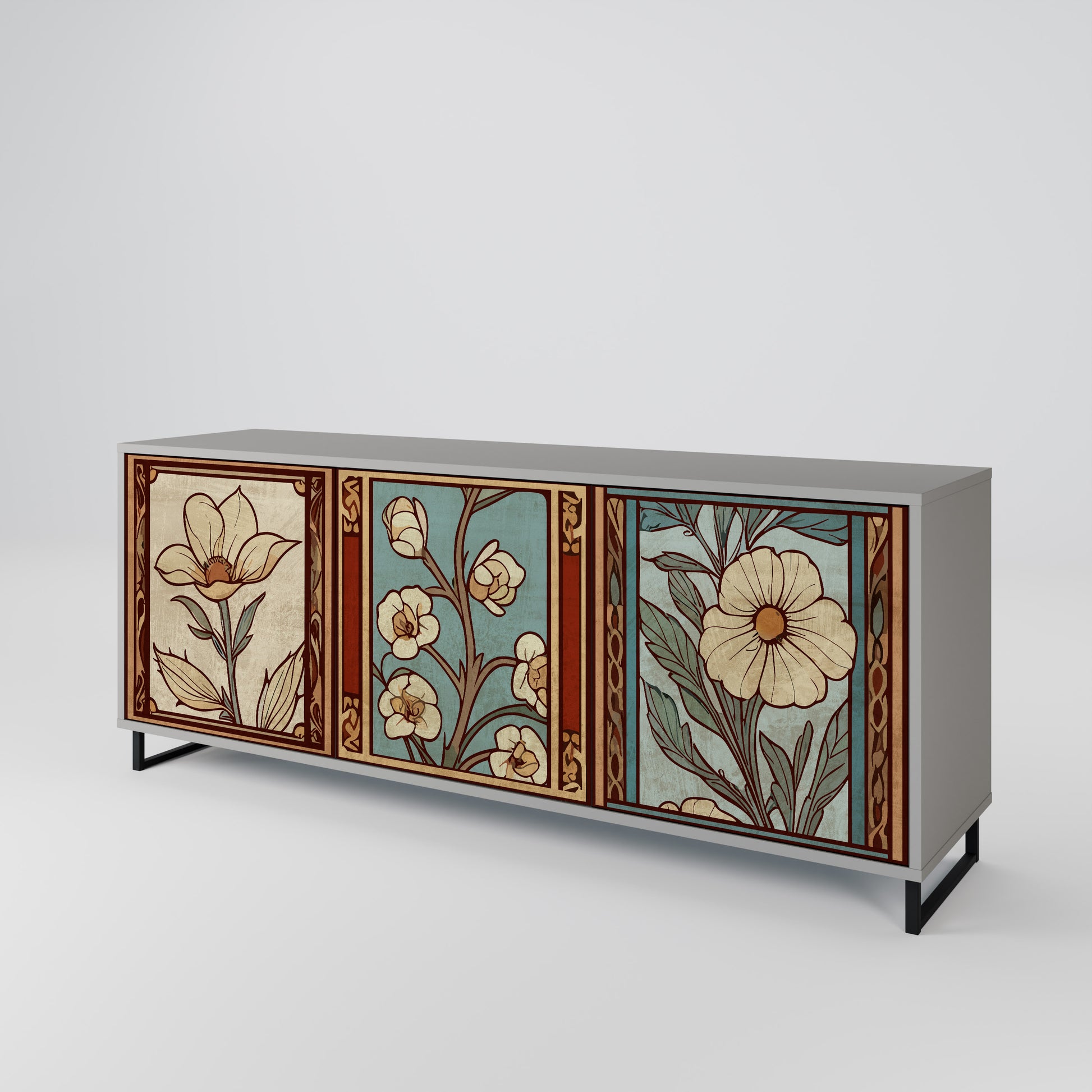 Aparador TIMELESS FLORA de 3 puertas en acabado gris