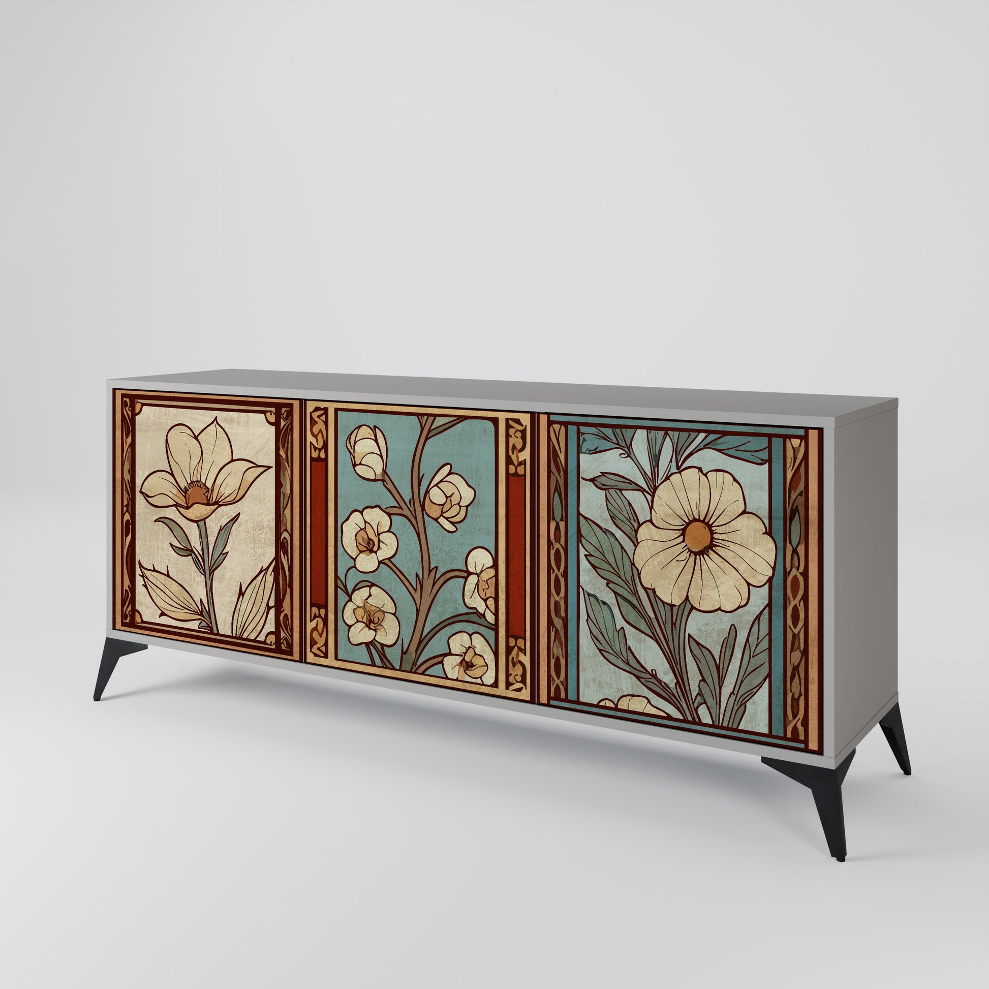 Aparador TIMELESS FLORA de 3 puertas en acabado gris