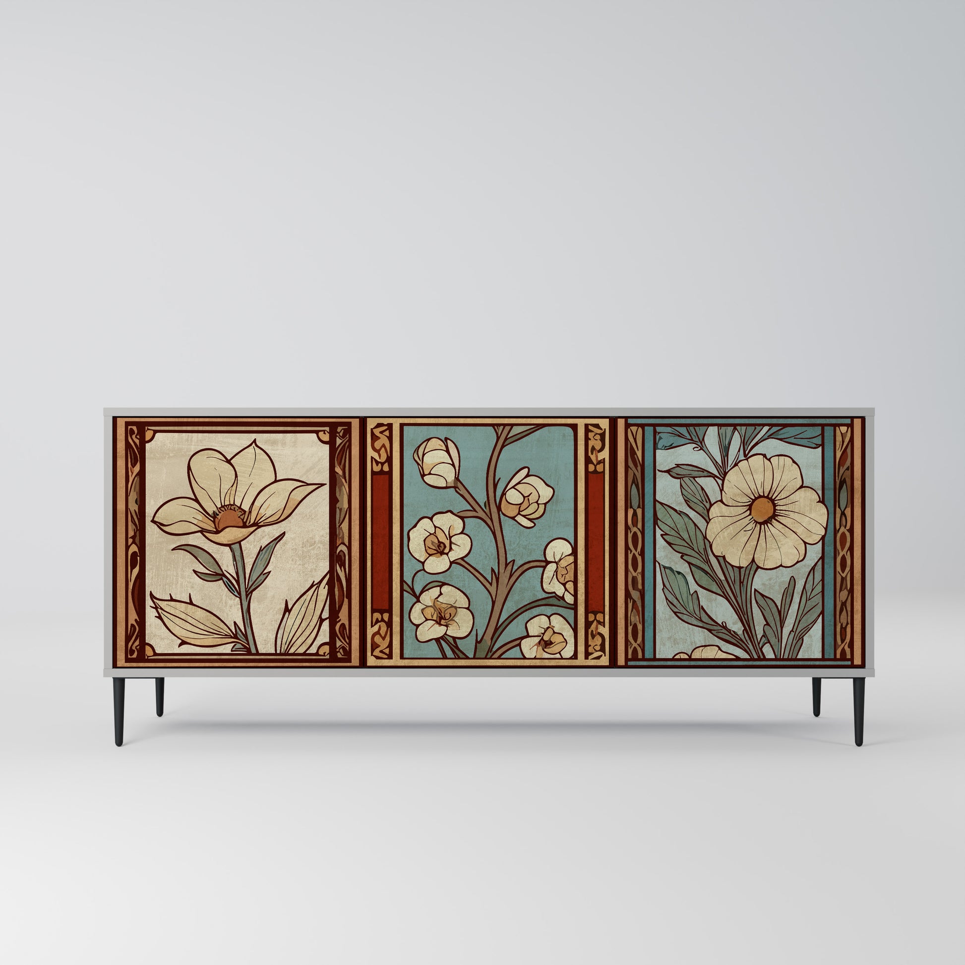 Aparador TIMELESS FLORA de 3 puertas en acabado gris