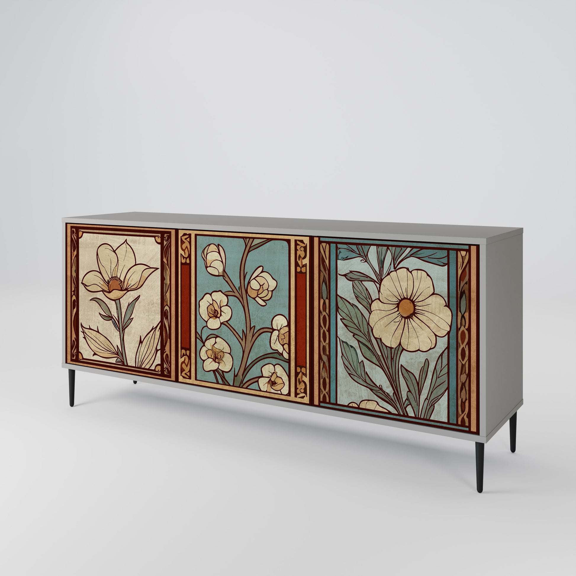 Aparador TIMELESS FLORA de 3 puertas en acabado gris