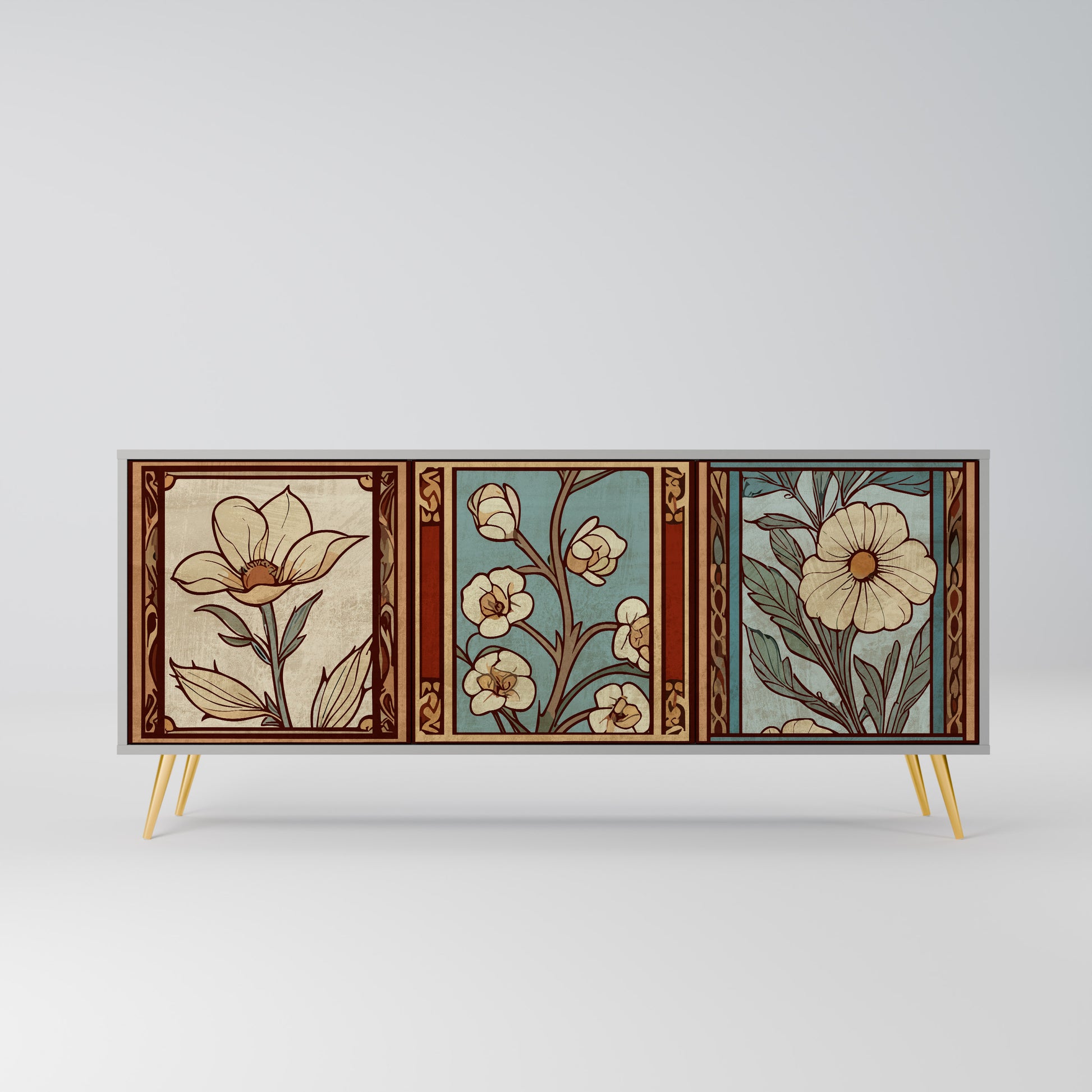 Aparador TIMELESS FLORA de 3 puertas en acabado gris