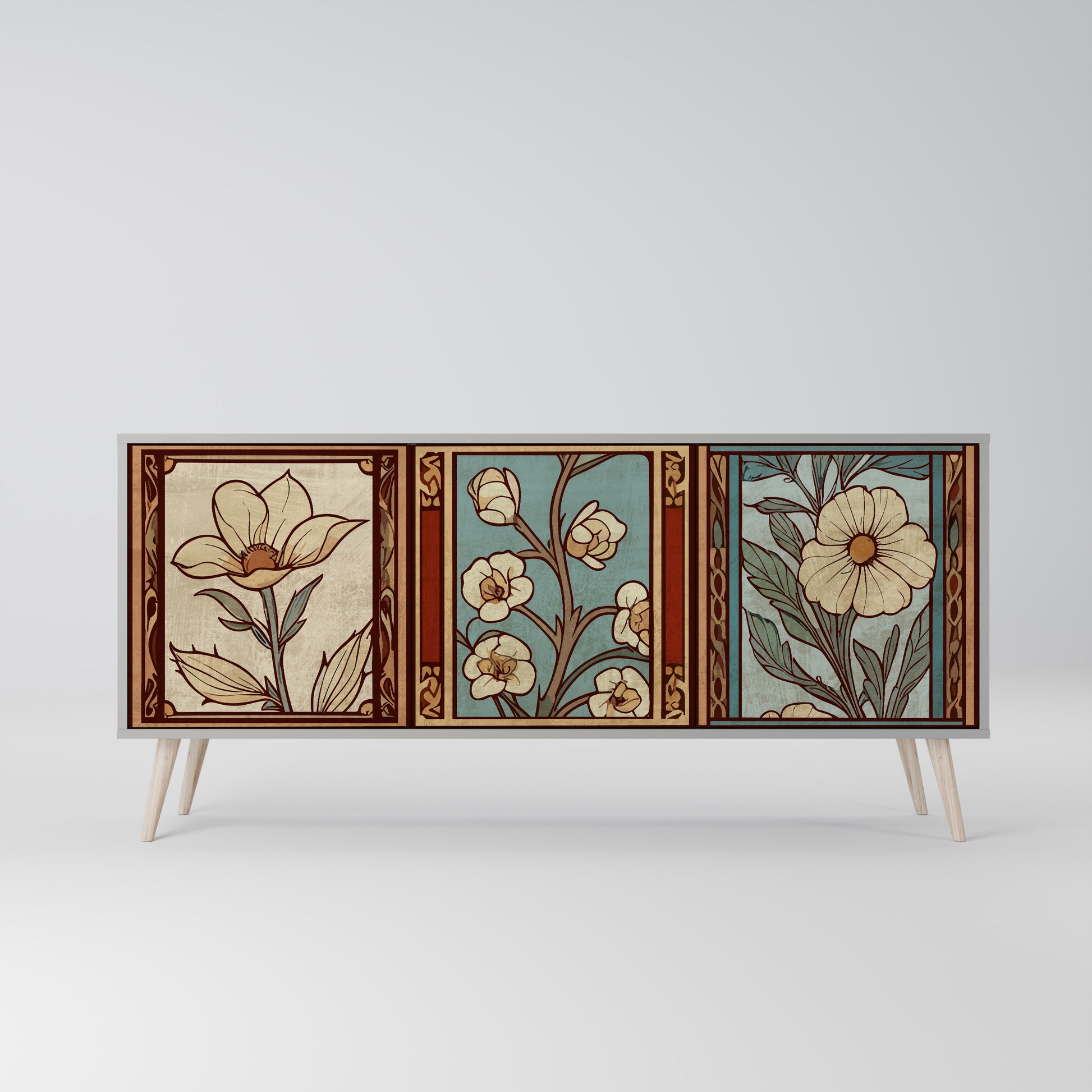 Aparador TIMELESS FLORA de 3 puertas en acabado gris