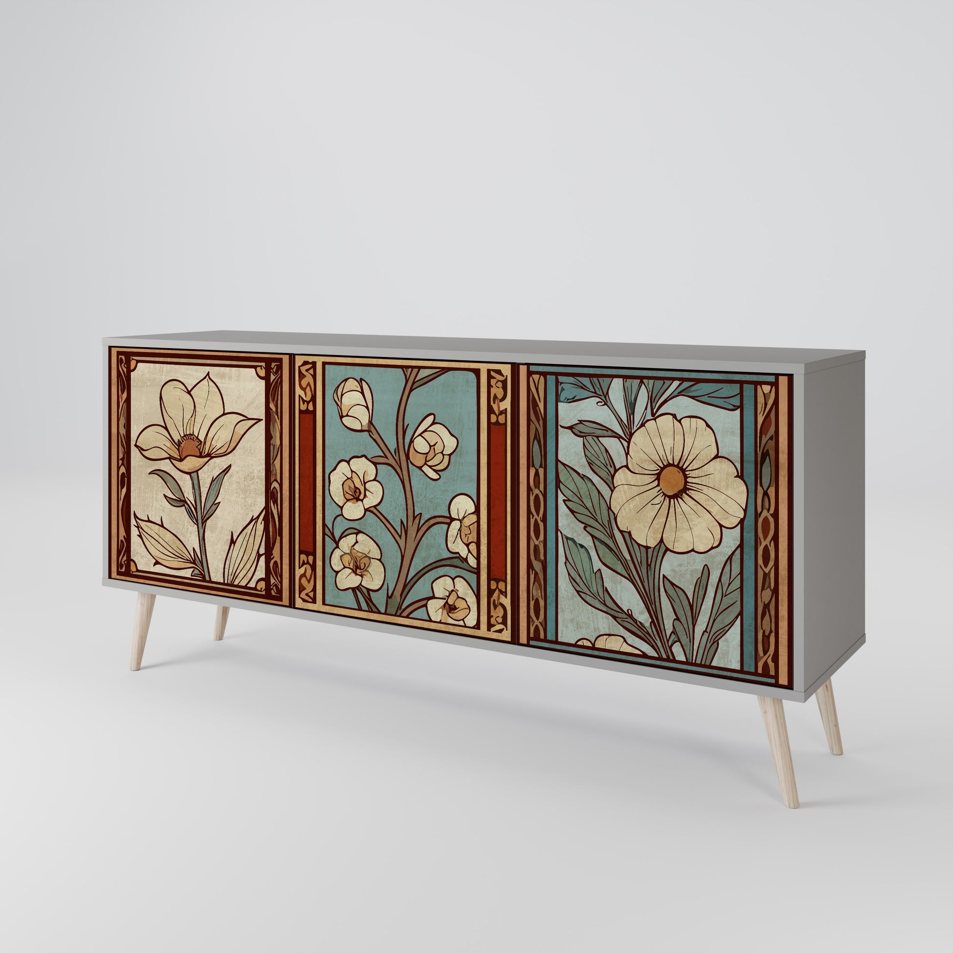 Aparador TIMELESS FLORA de 3 puertas en acabado gris
