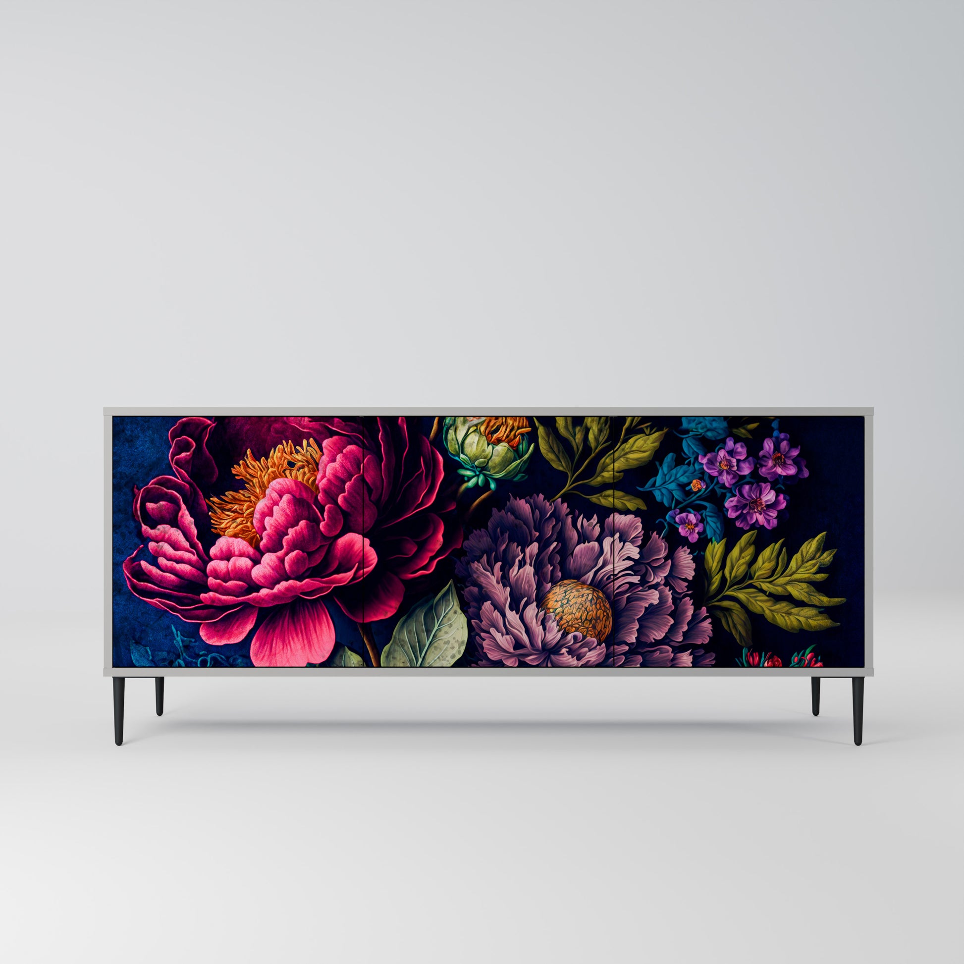 Aparador de 3 puertas BLOOMING ELEGANCE en acabado gris