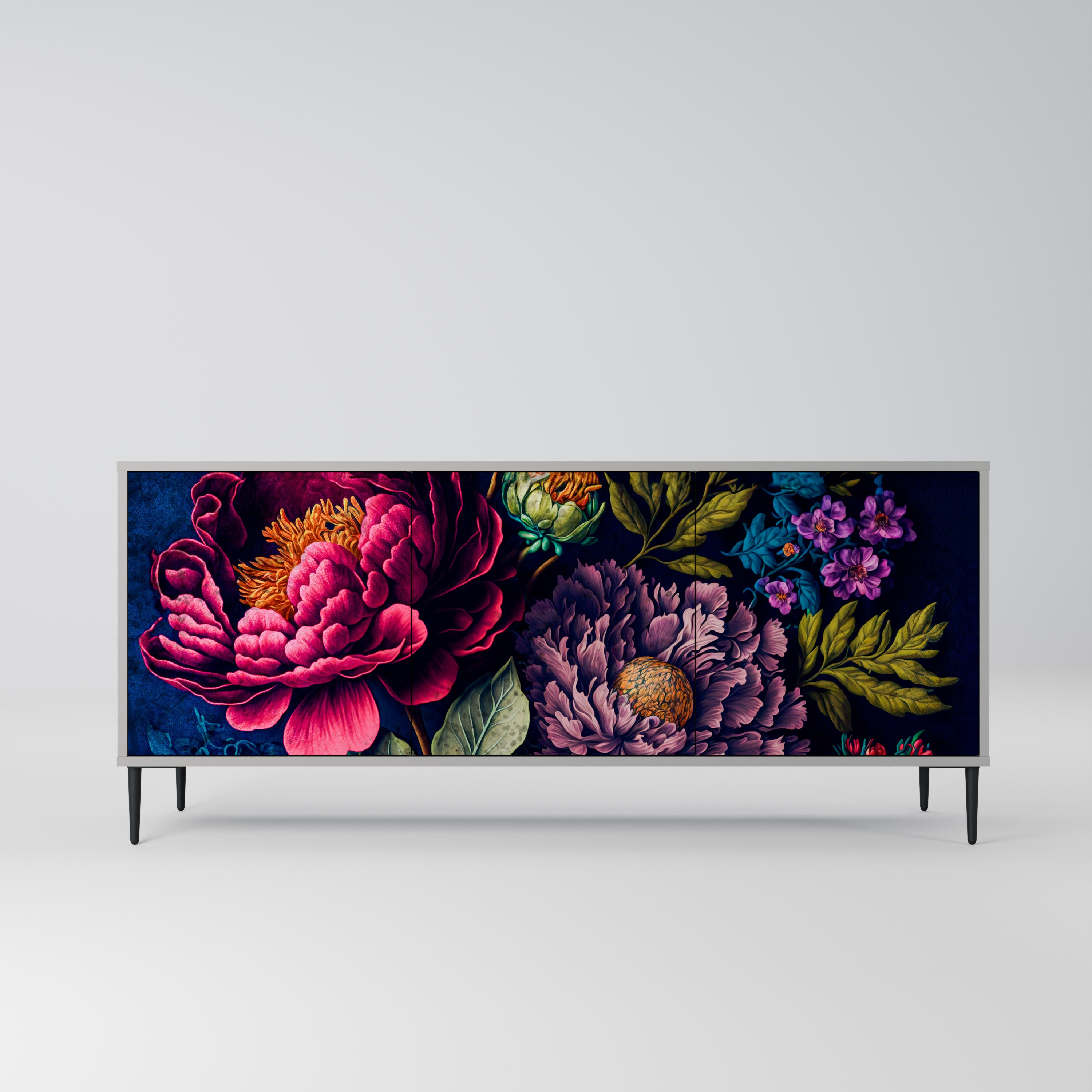 BLOOMING ELEGANCE 3-Door Sideboard in Grey Finish