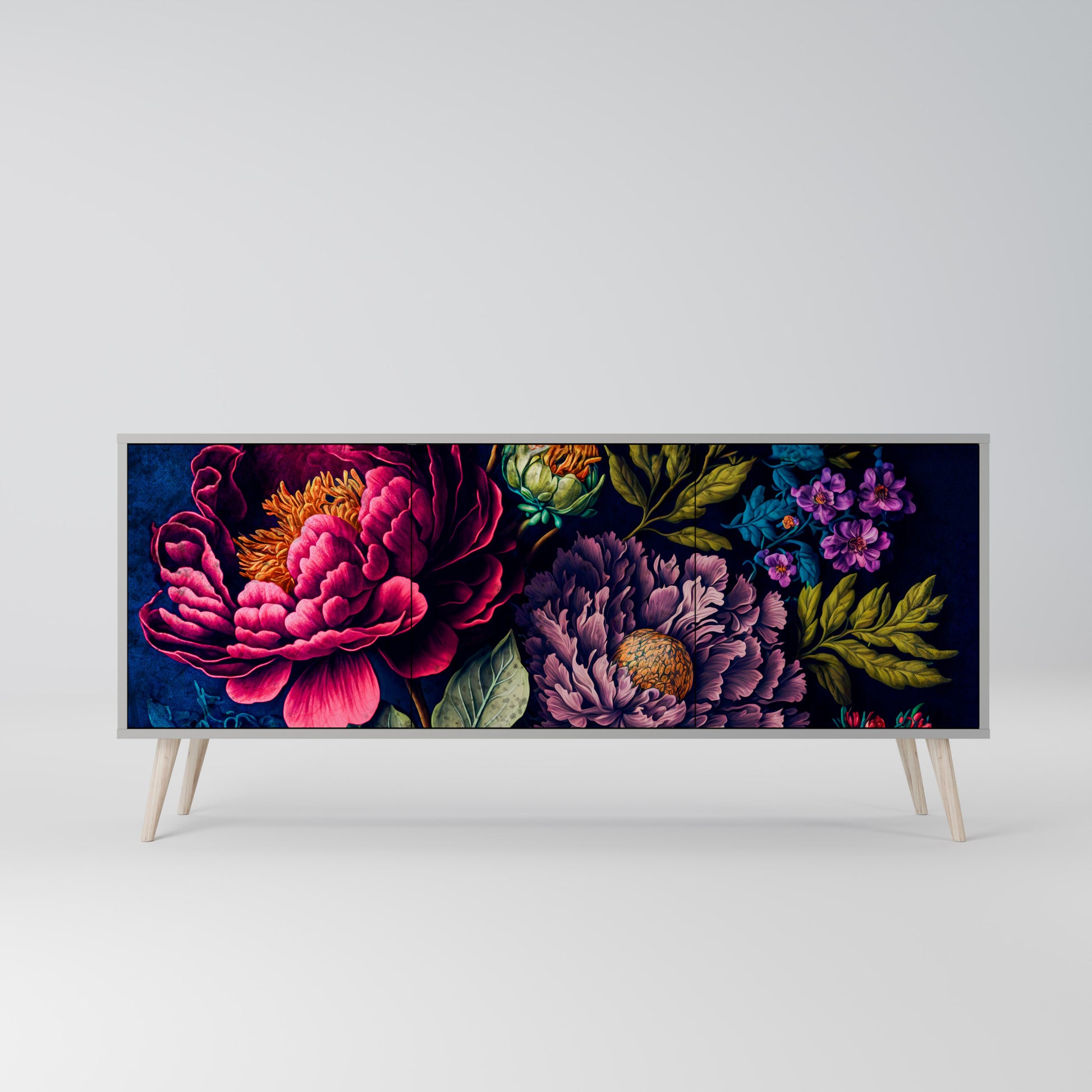 Aparador de 3 puertas BLOOMING ELEGANCE en acabado gris