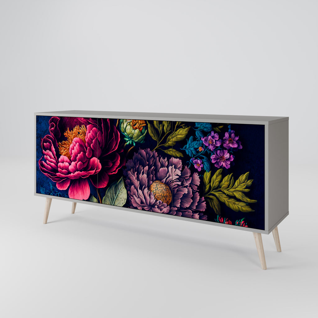 BLOOMING ELEGANCE 3-Door Sideboard in Grey Finish