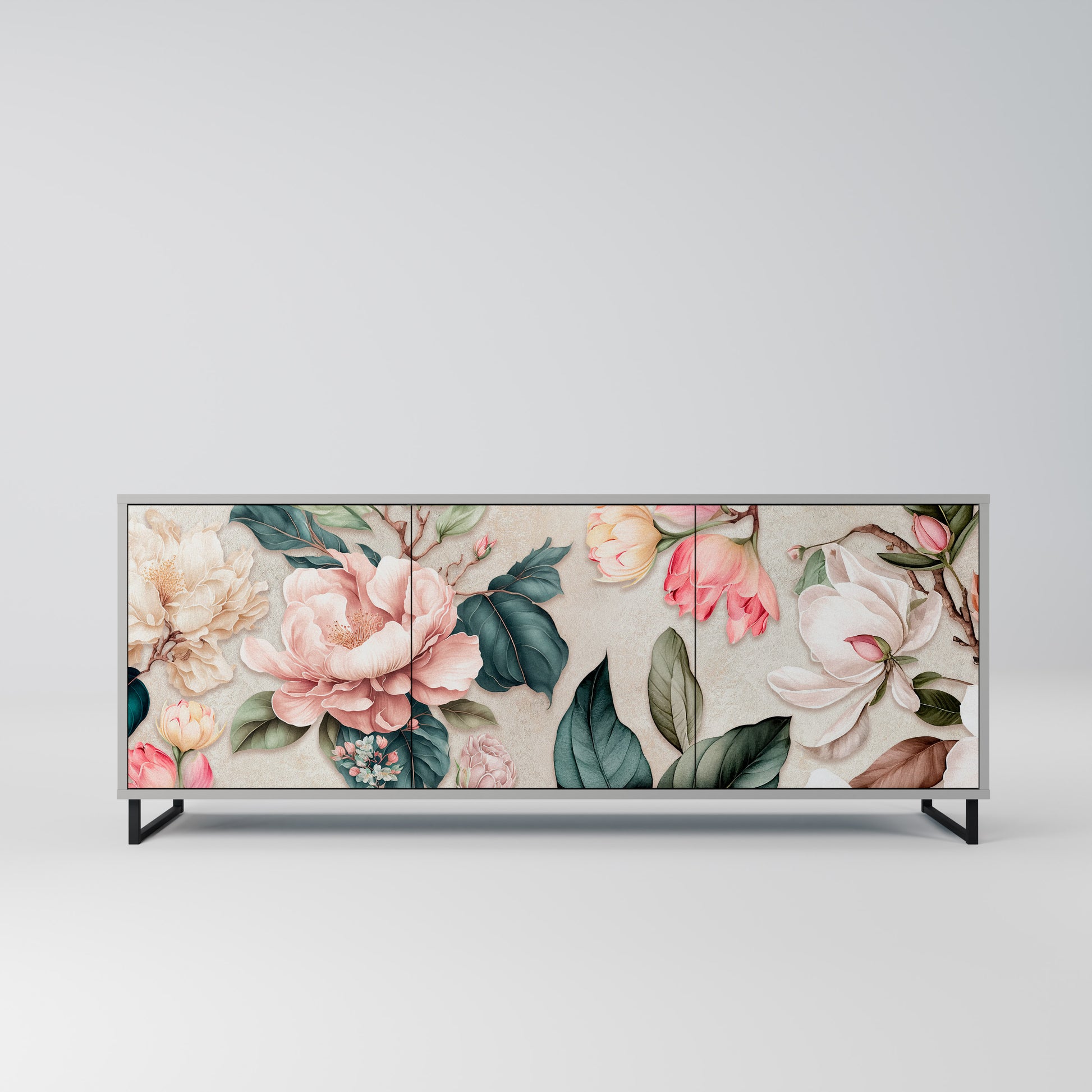 Aparador de 3 puertas FLORAL GRACE en acabado gris
