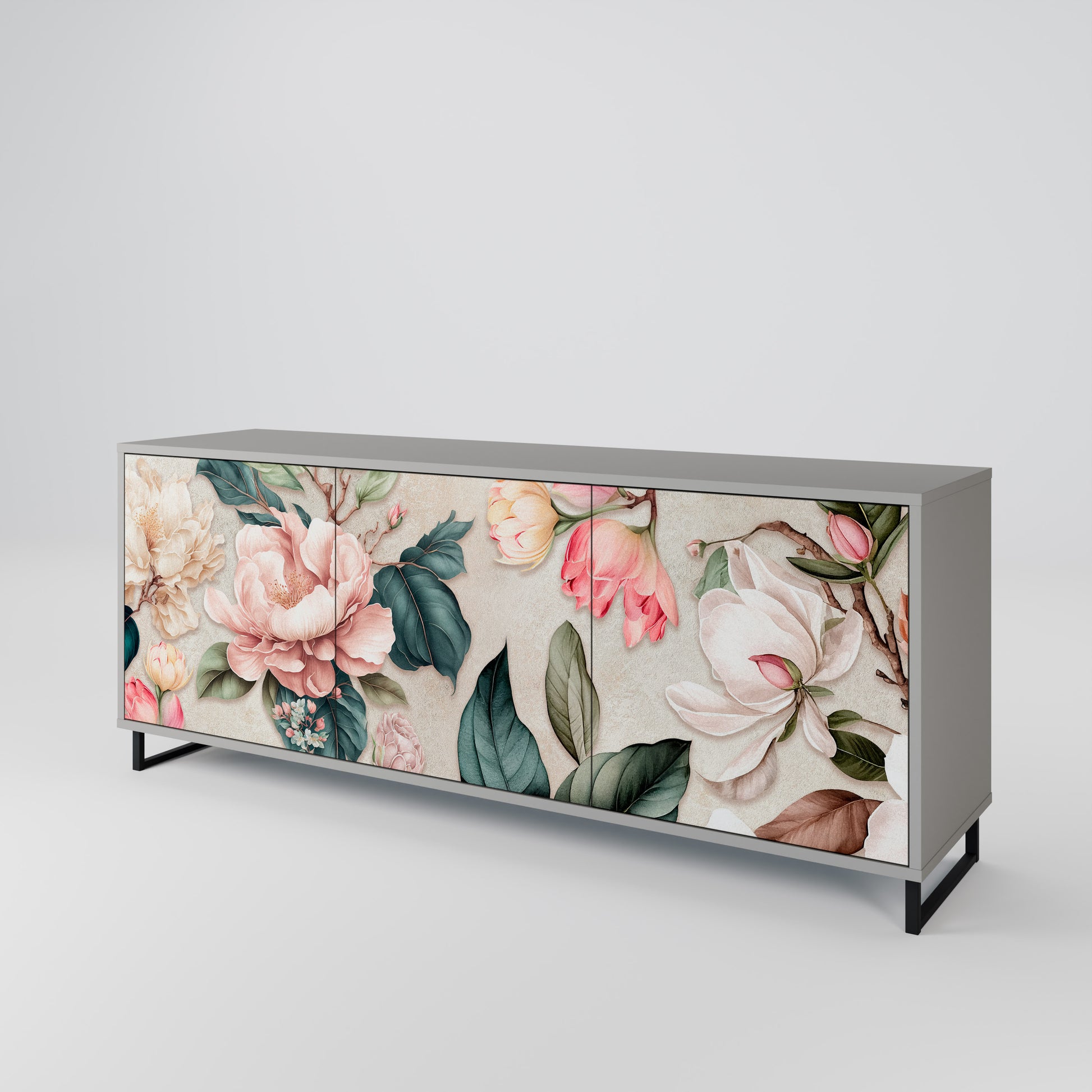 Aparador de 3 puertas FLORAL GRACE en acabado gris