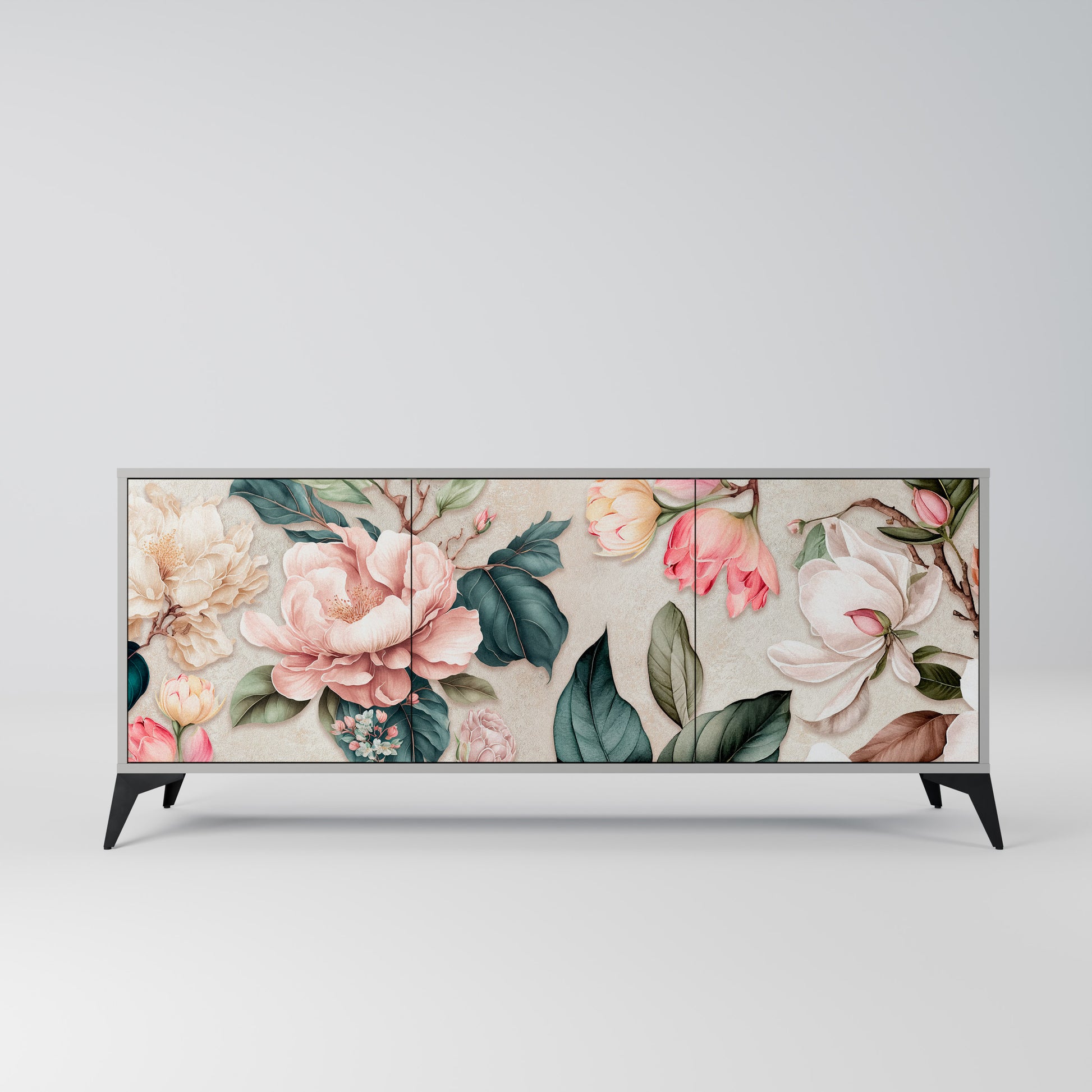 Aparador de 3 puertas FLORAL GRACE en acabado gris