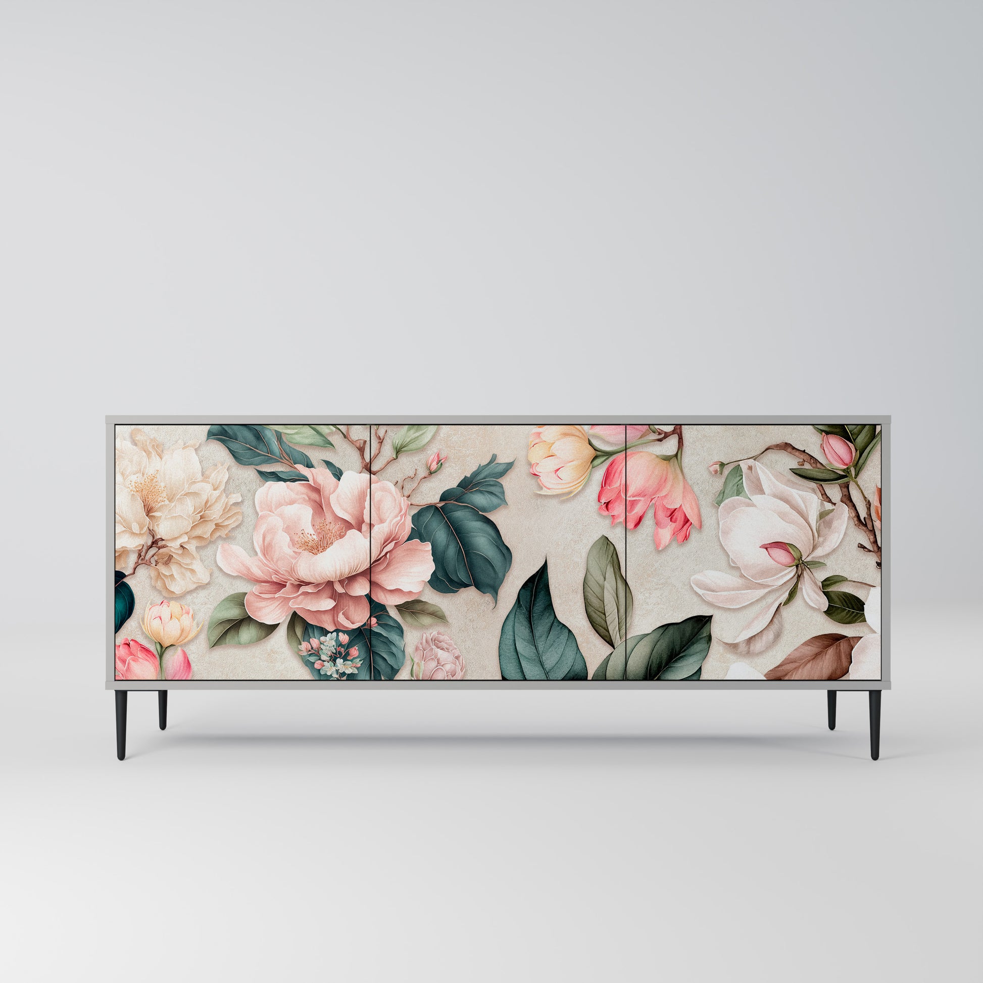 Aparador de 3 puertas FLORAL GRACE en acabado gris