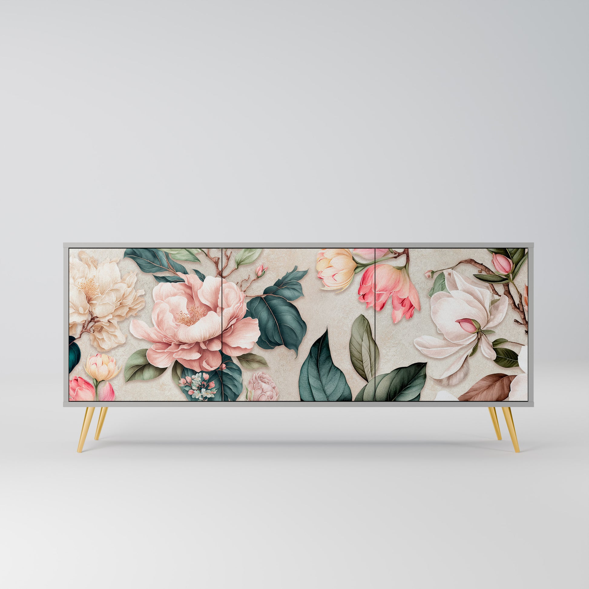 Aparador de 3 puertas FLORAL GRACE en acabado gris