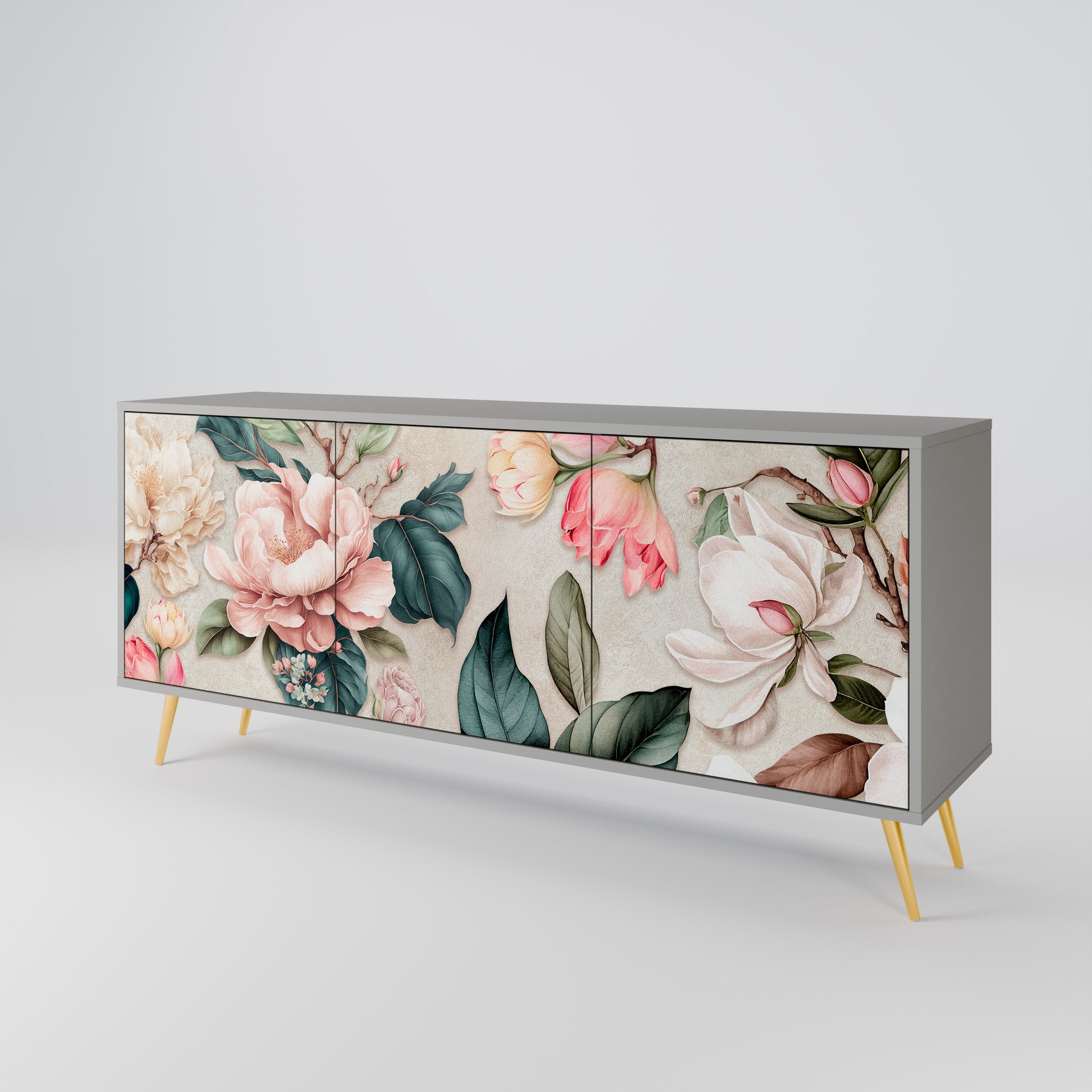 Aparador de 3 puertas FLORAL GRACE en acabado gris