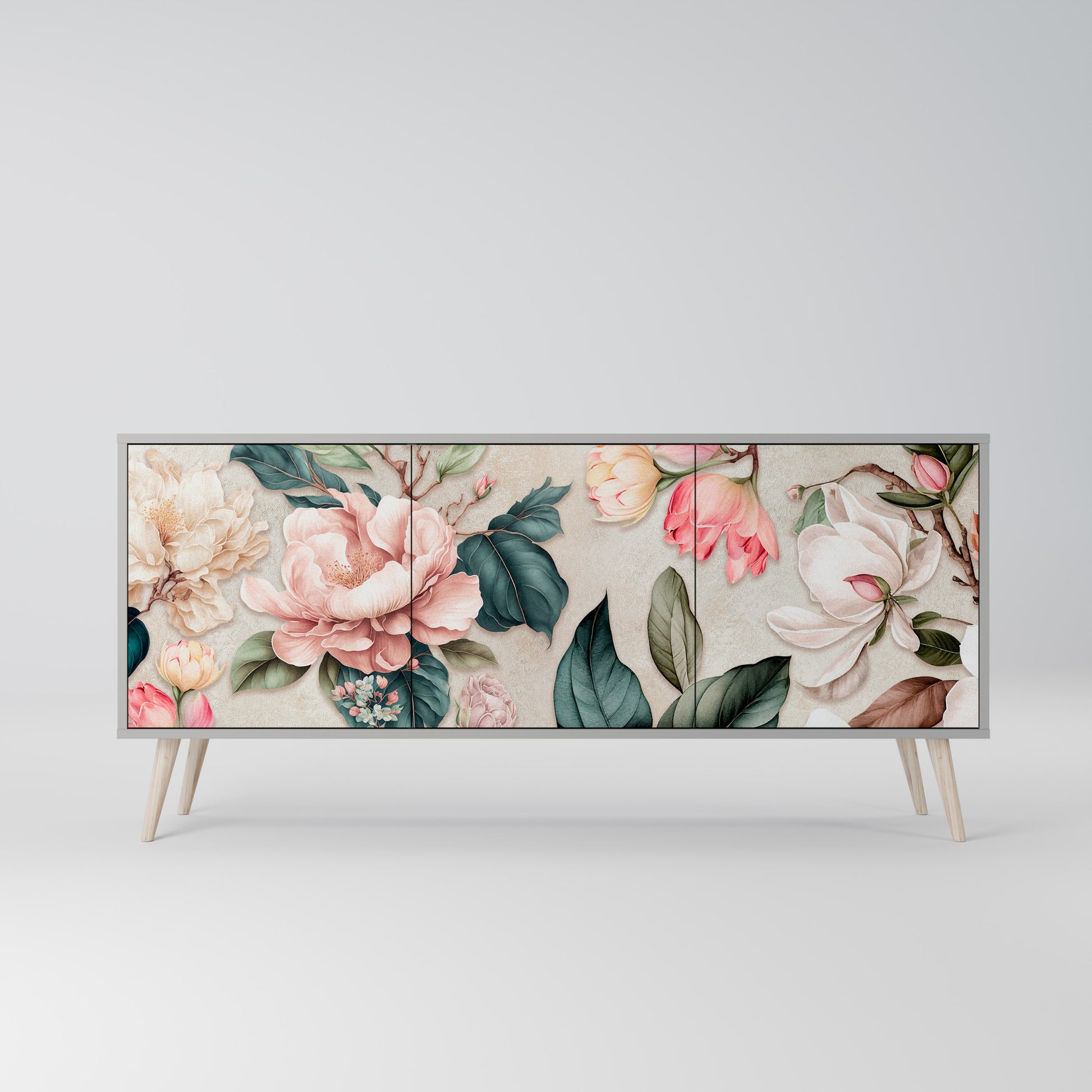 Aparador de 3 puertas FLORAL GRACE en acabado gris