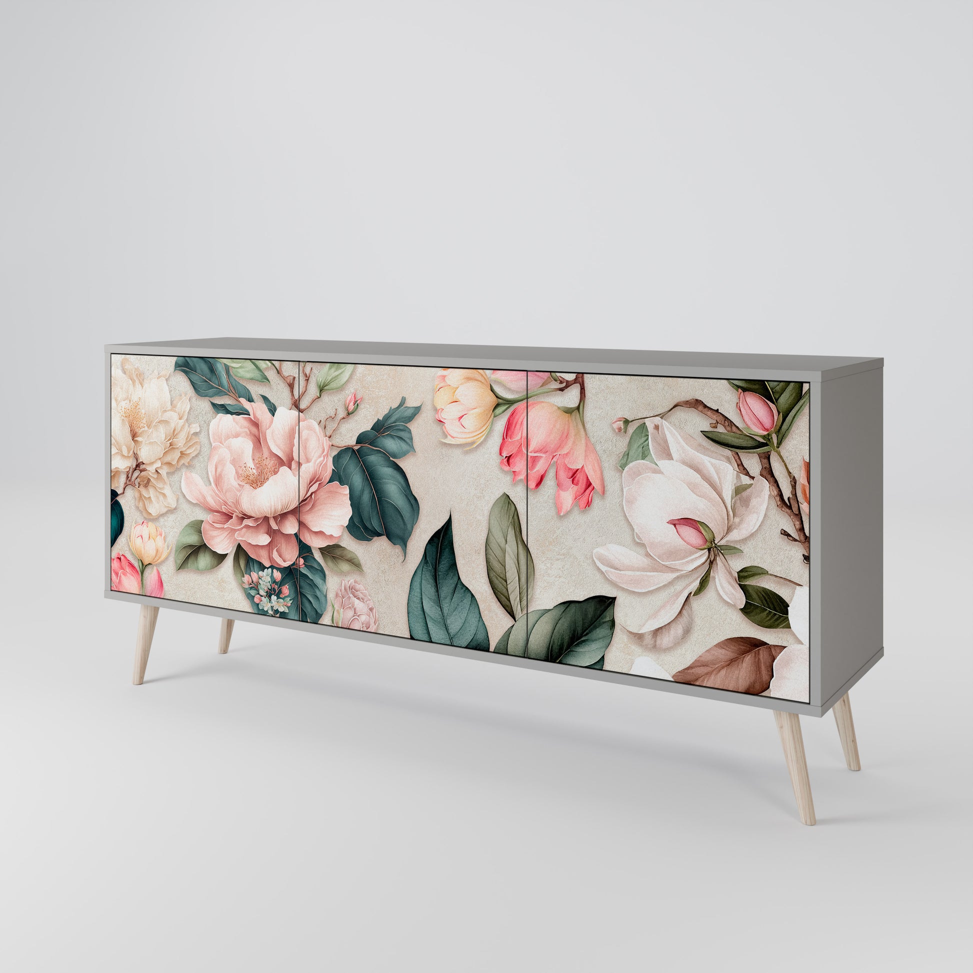 Aparador de 3 puertas FLORAL GRACE en acabado gris