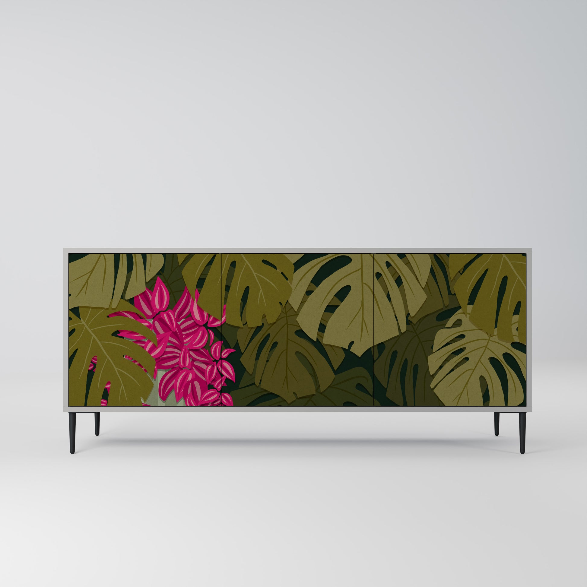 Aparador TROPICAL BEAUTY de 3 puertas en acabado gris