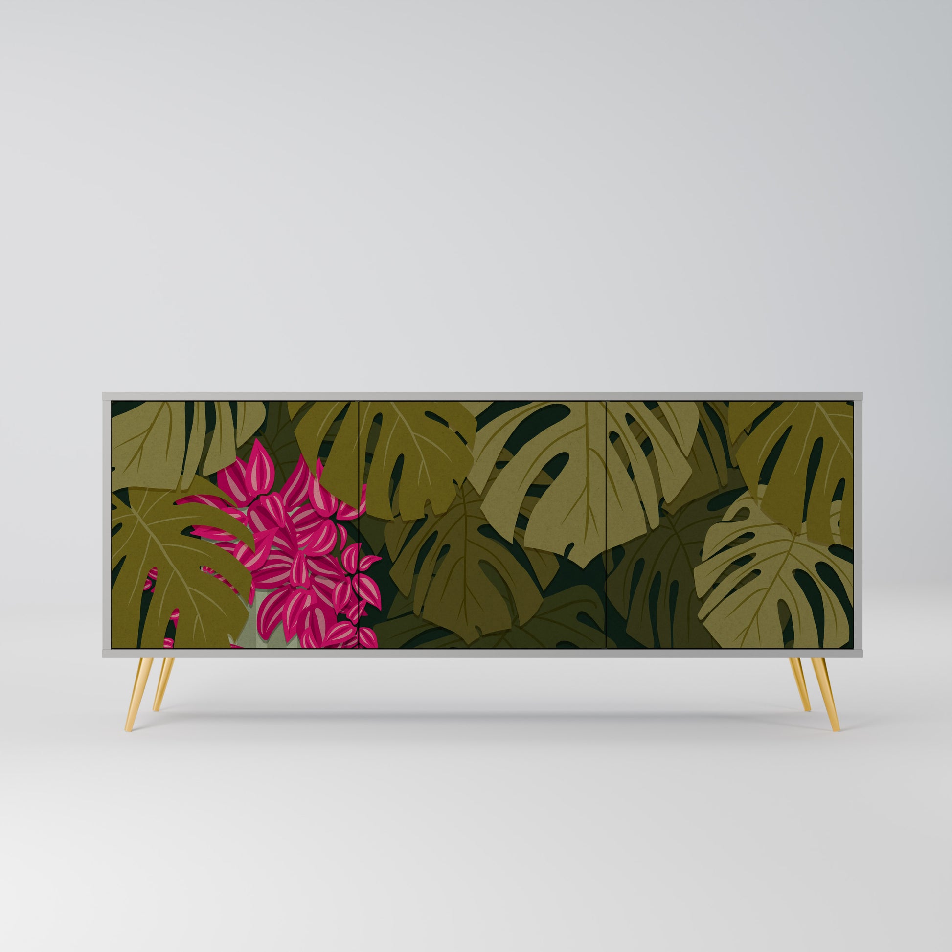 Aparador TROPICAL BEAUTY de 3 puertas en acabado gris
