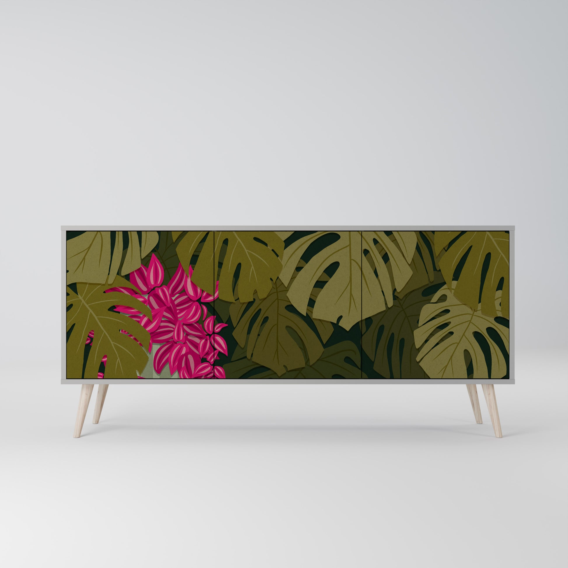 Aparador TROPICAL BEAUTY de 3 puertas en acabado gris