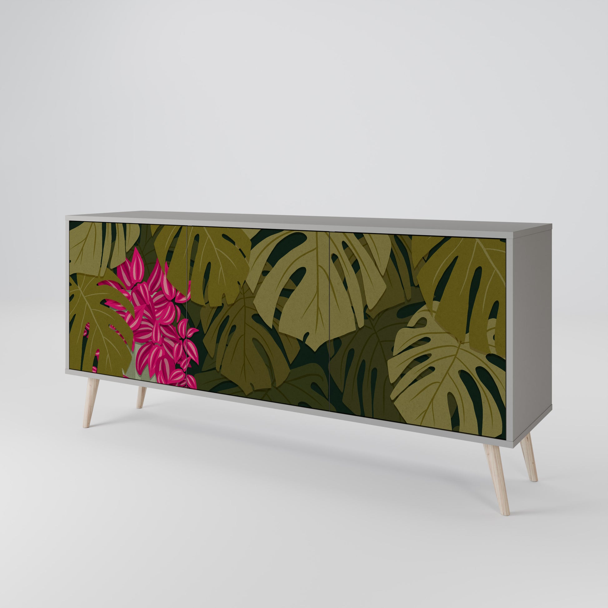Aparador TROPICAL BEAUTY de 3 puertas en acabado gris