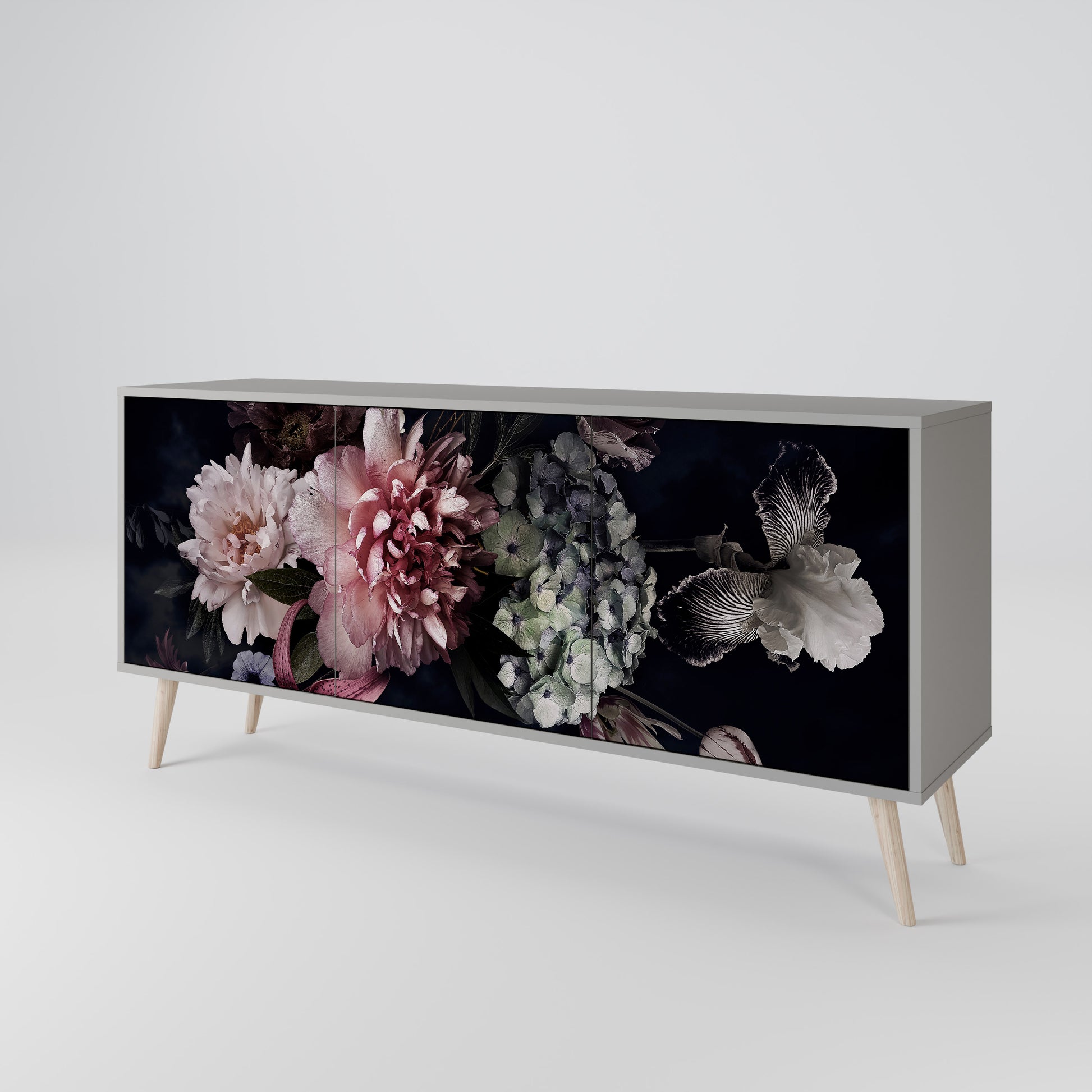 Aparador PURE BLOSSOM de 3 puertas en acabado gris