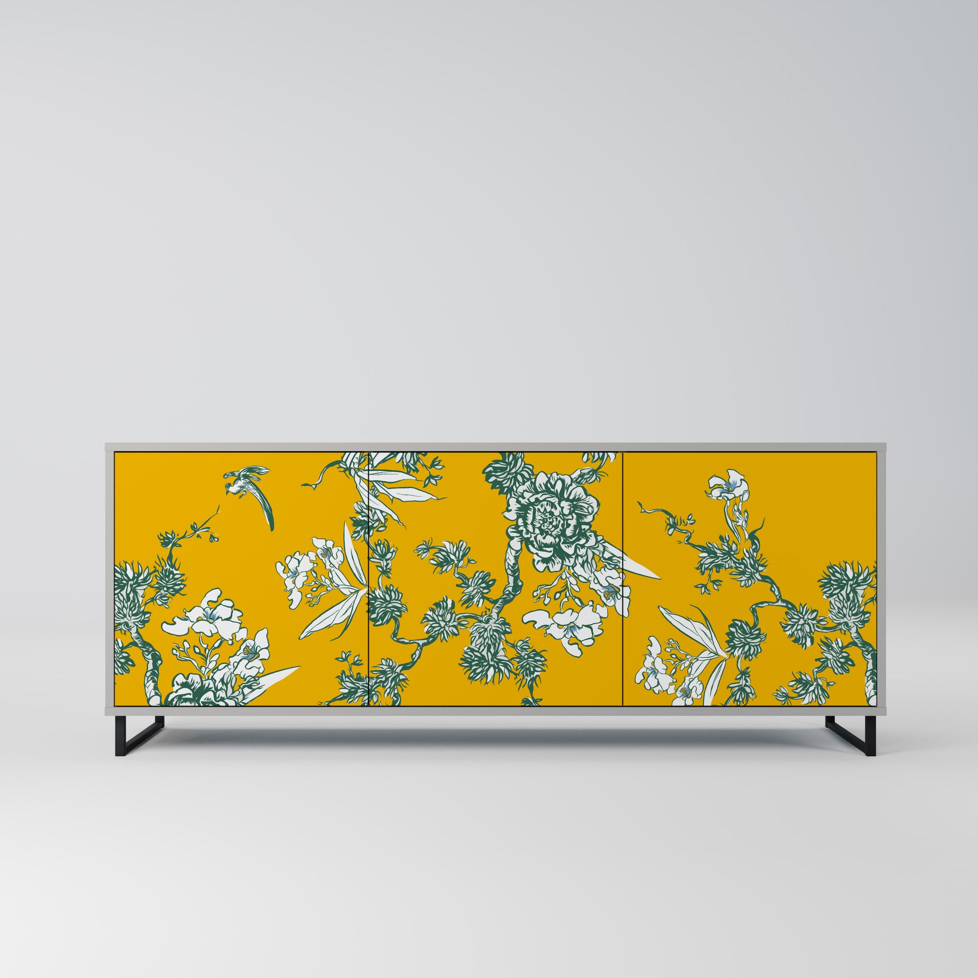 Aparador YELLOW CHINOISERIE de 3 puertas en acabado gris