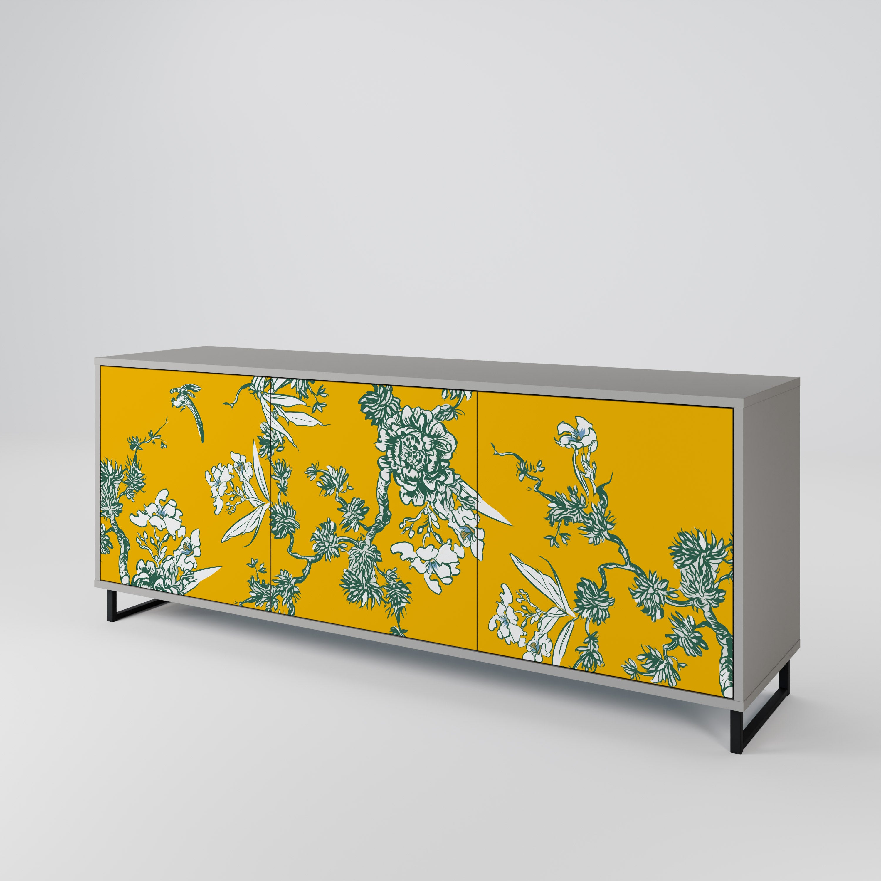 YELLOW CHINOISERIE 3-Door Sideboard