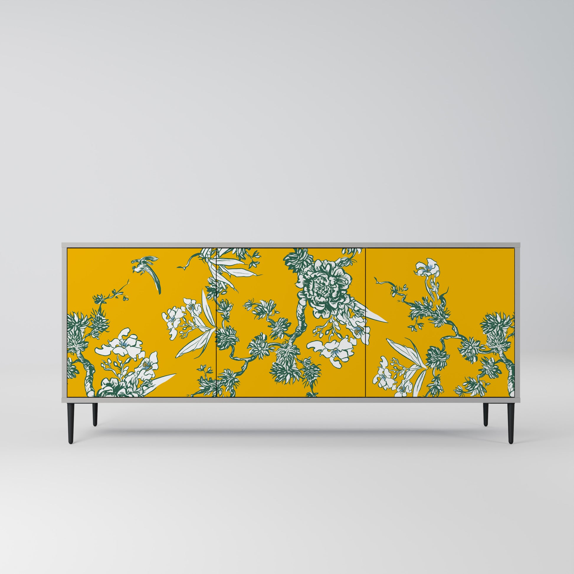 Aparador YELLOW CHINOISERIE de 3 puertas en acabado gris