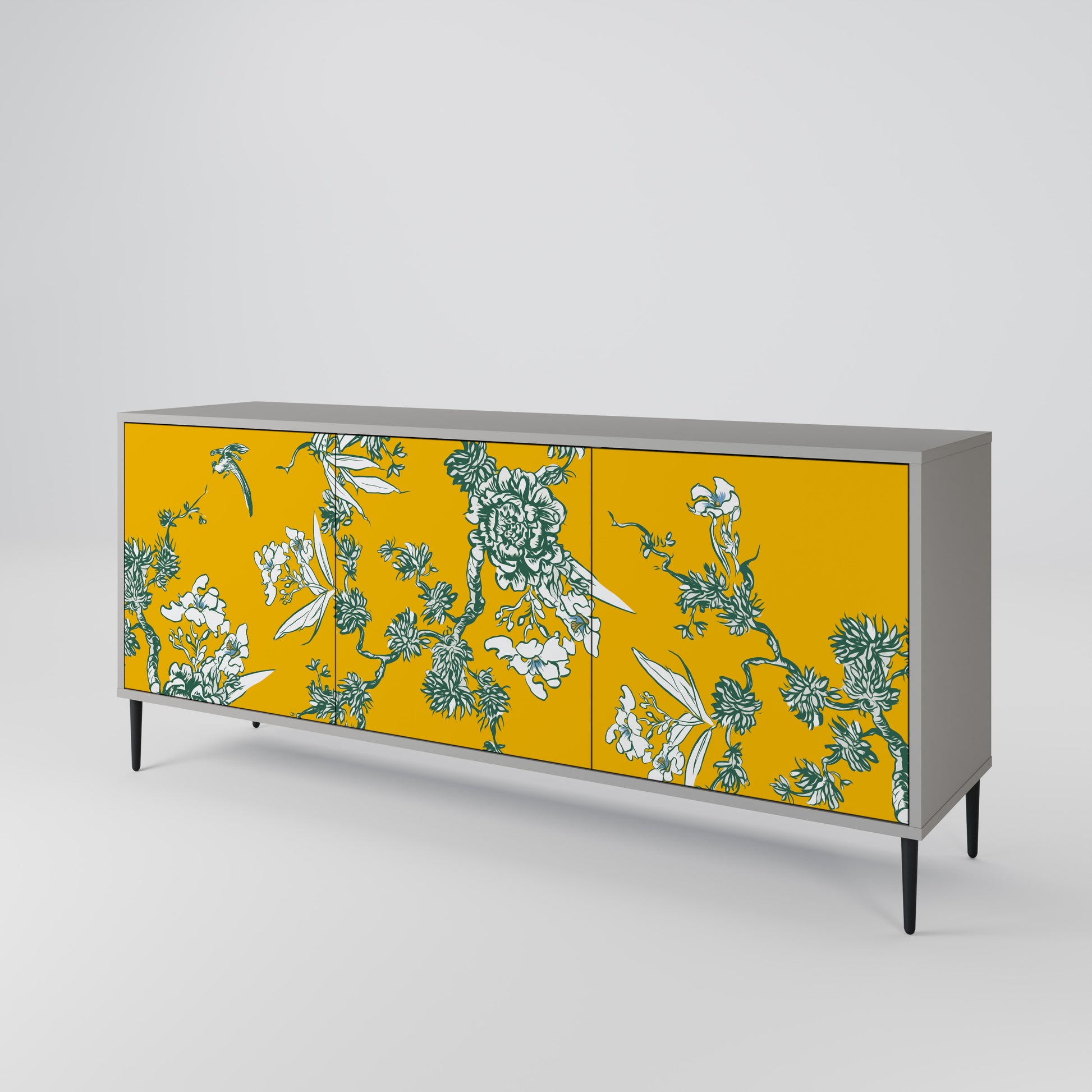 Aparador YELLOW CHINOISERIE de 3 puertas en acabado gris