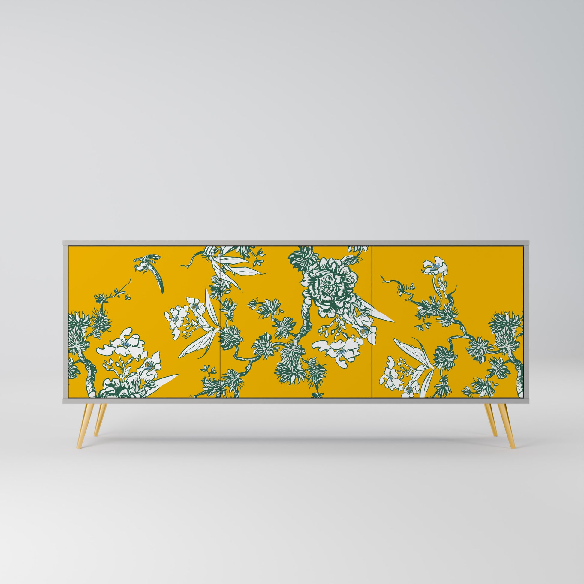Aparador YELLOW CHINOISERIE de 3 puertas en acabado gris