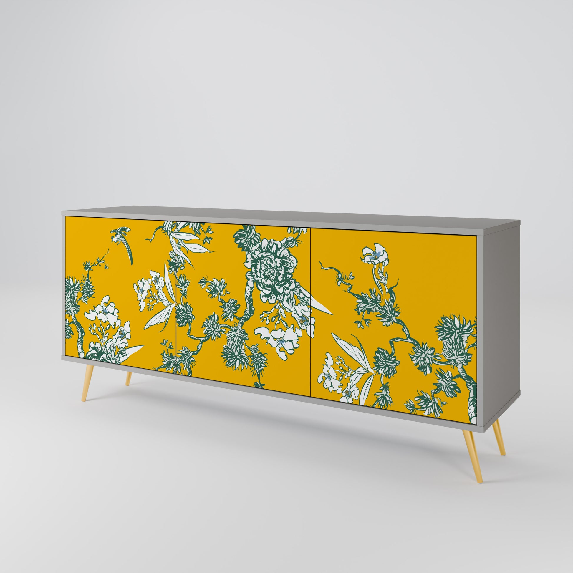 Aparador YELLOW CHINOISERIE de 3 puertas en acabado gris