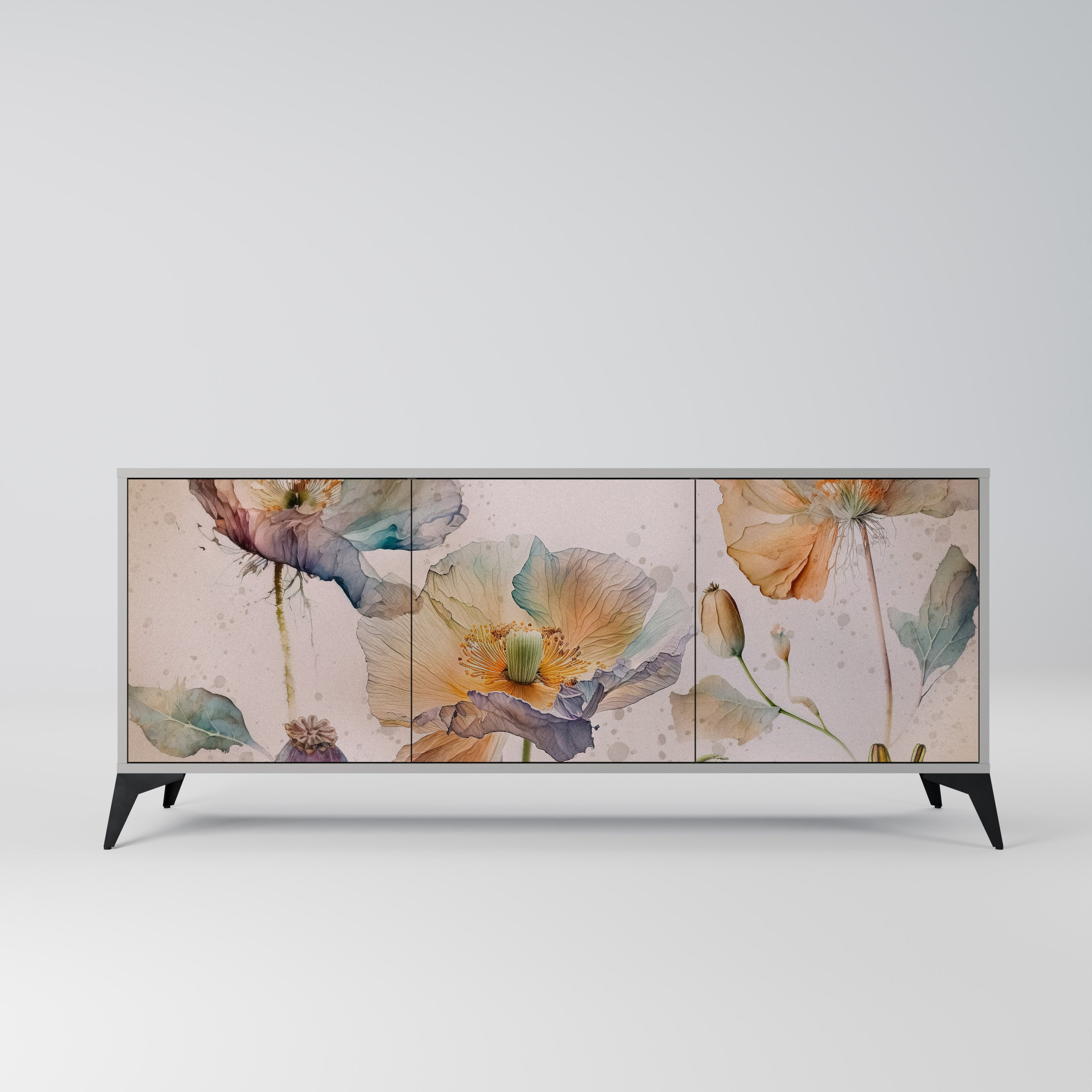 SOFTEN POPPY 3-Door Sideboard in Grey Finish
