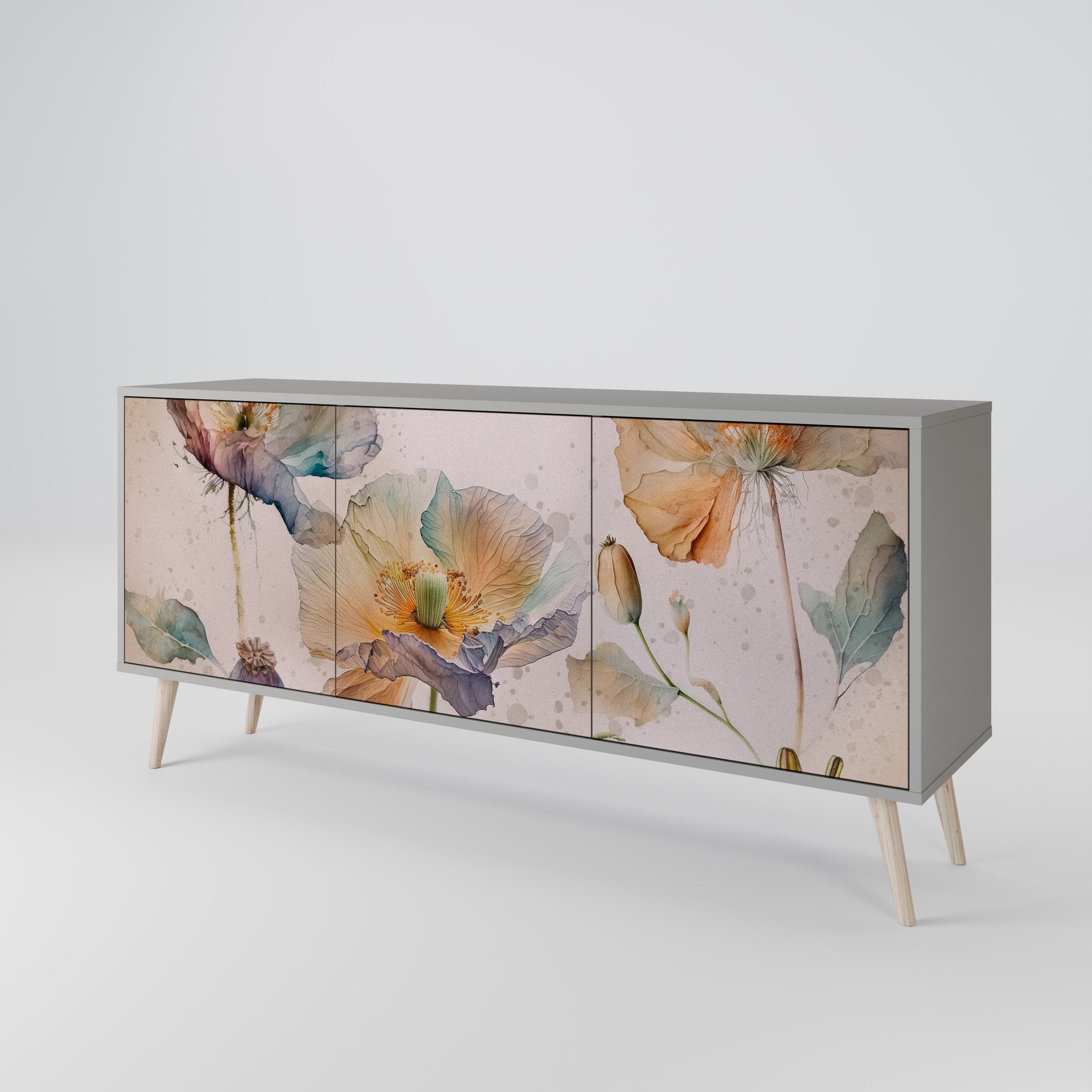 SOFTEN POPPY 3-Door Sideboard in Grey Finish