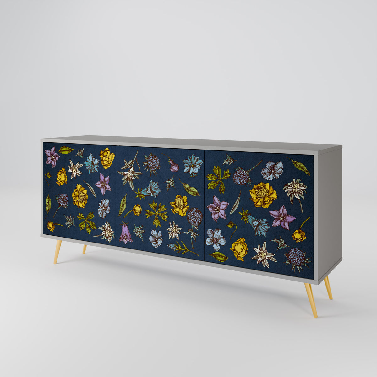 FLOWERS ON NAVY BLUE Aparador de 3 Puertas