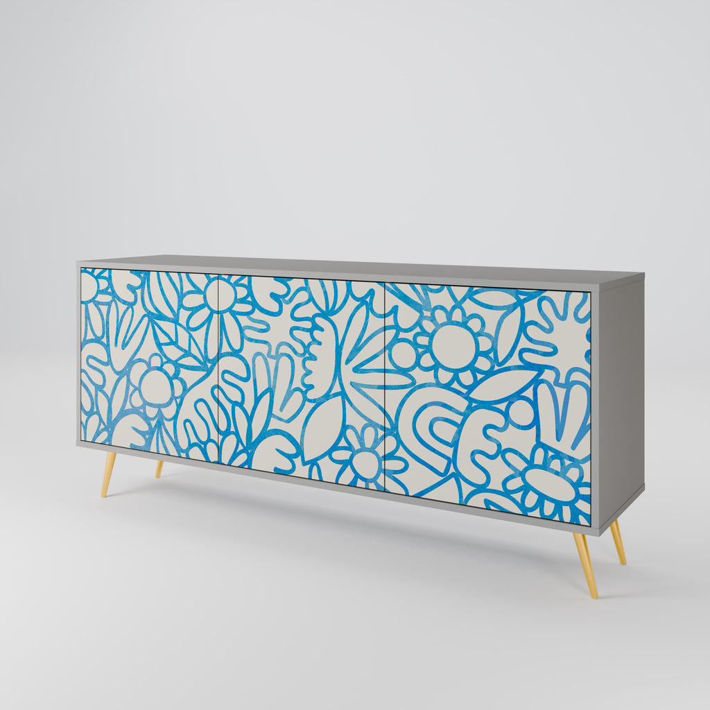 BLOOMY MORNING 3-Door Sideboard in Grey Finish