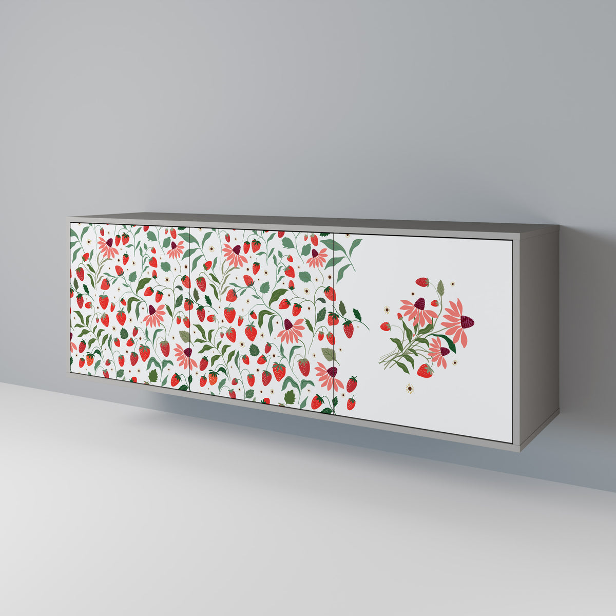 FLOWERS AND STRAWBERRIES Aparador de 3 Puertas