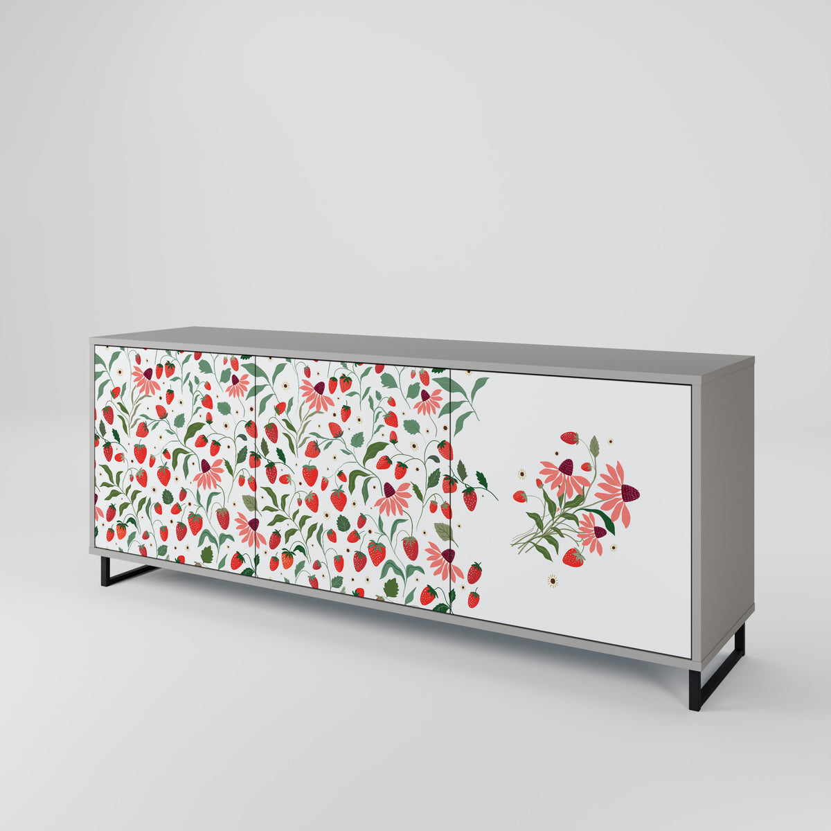 FLOWERS AND STRAWBERRIES Aparador de 3 Puertas