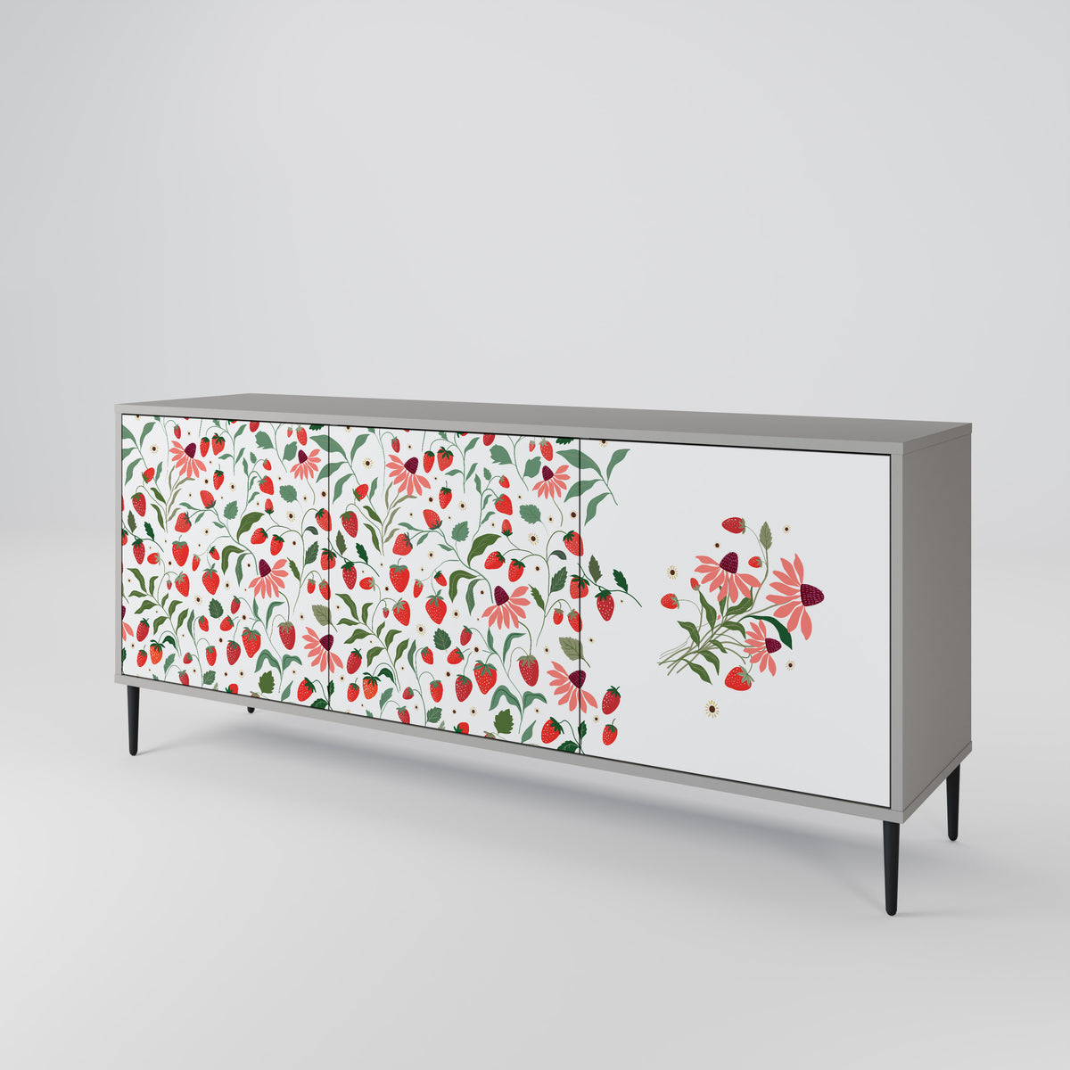 FLOWERS AND STRAWBERRIES Aparador de 3 Puertas