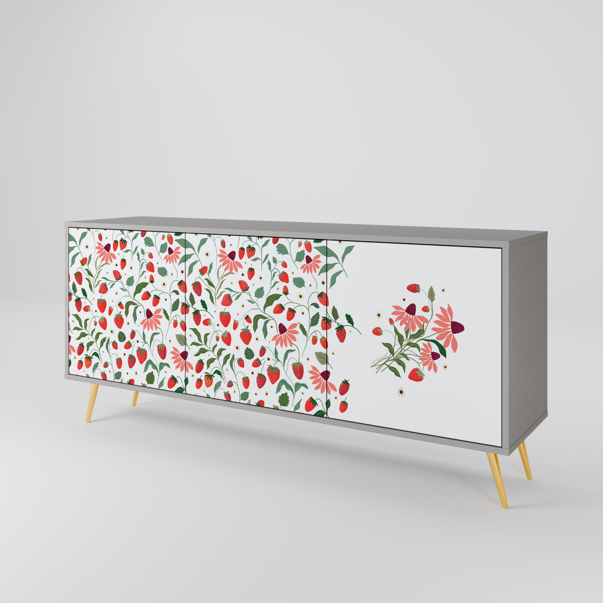 FLOWERS AND STRAWBERRIES Aparador de 3 Puertas