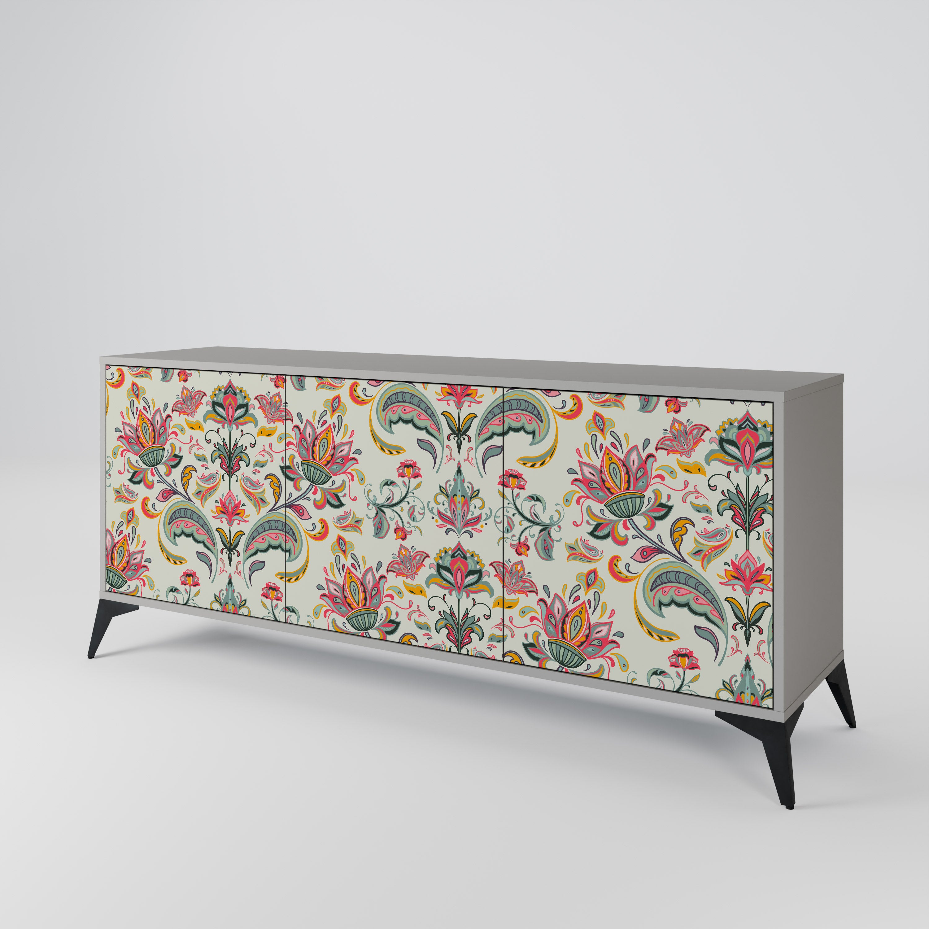 ORGANIC FOLKLORE 3-Door Sideboard in Grey Finish