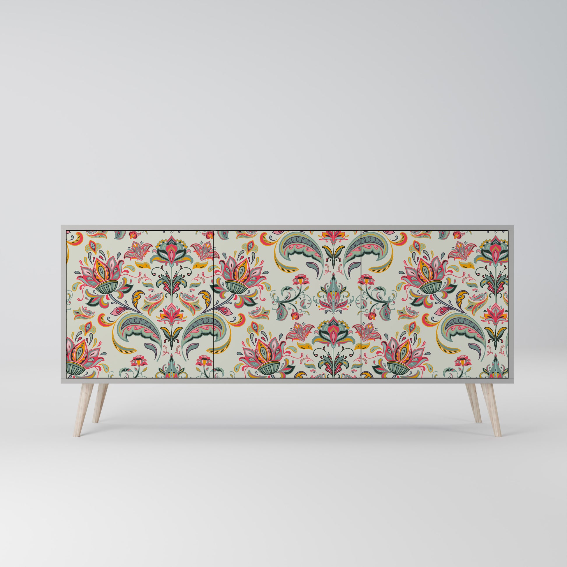 ORGANIC FOLKLORE 3-Door Sideboard in Grey Finish