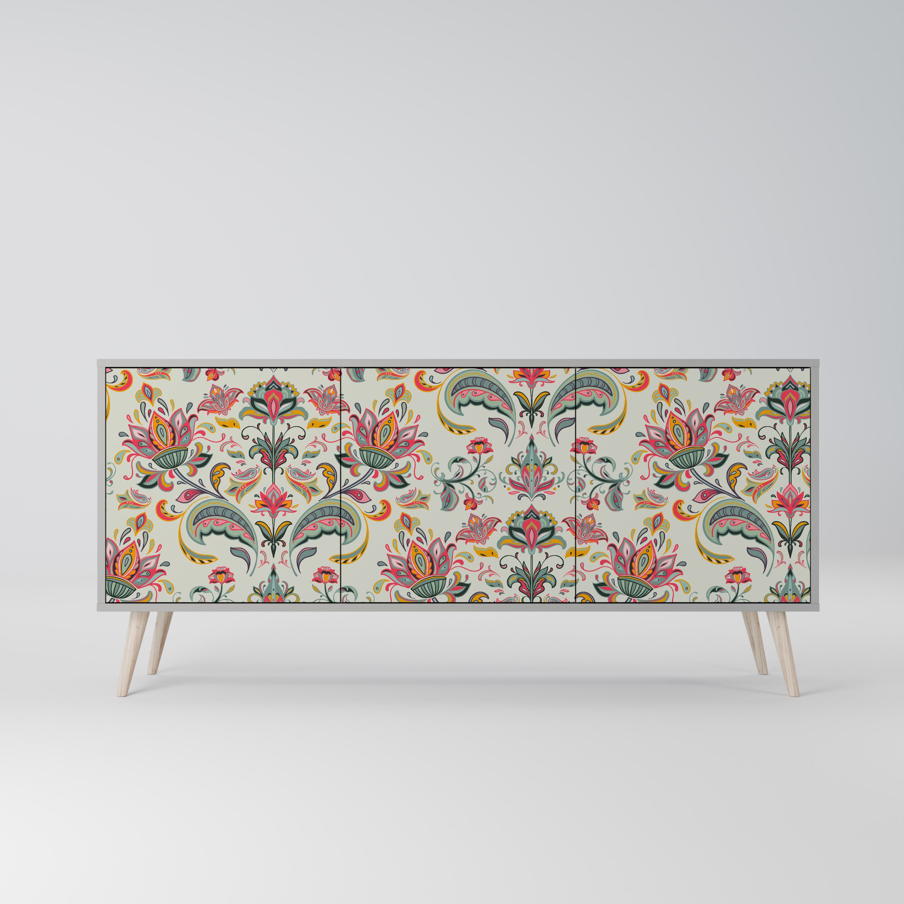 ORGANIC FOLKLORE 3-Door Sideboard in Grey Finish