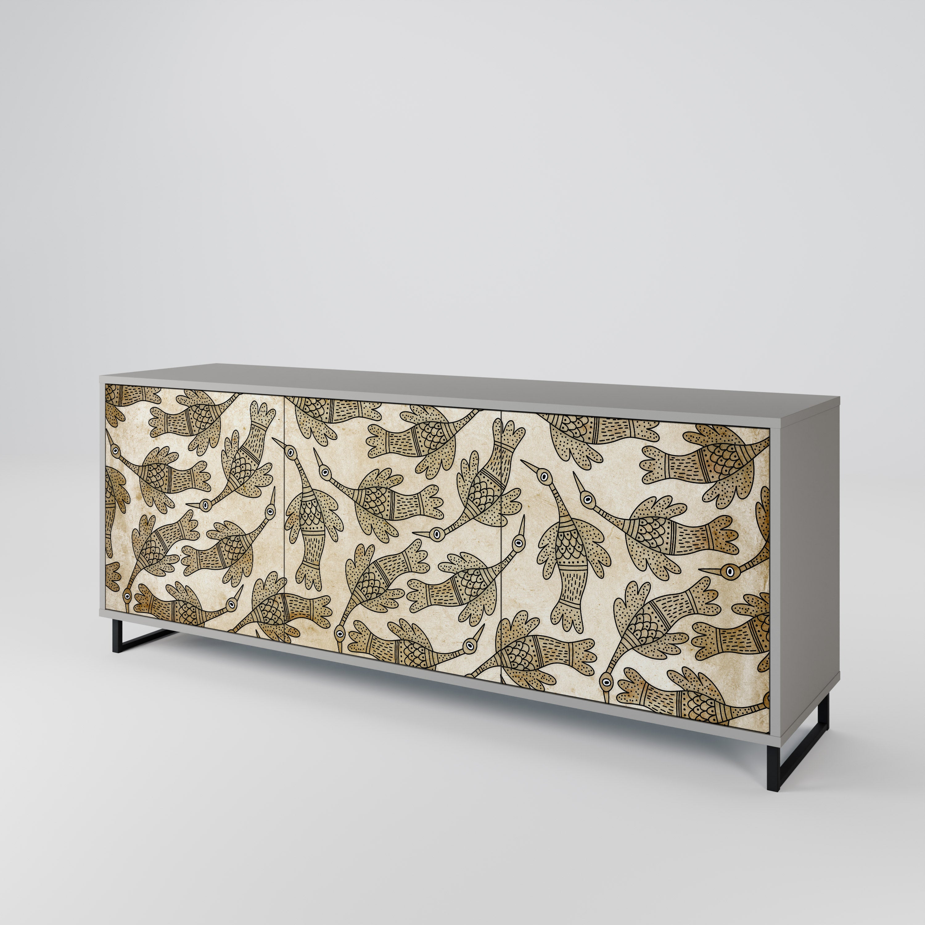 ALMONDINE SONGBIRD 3-Door Sideboard in Grey Finish