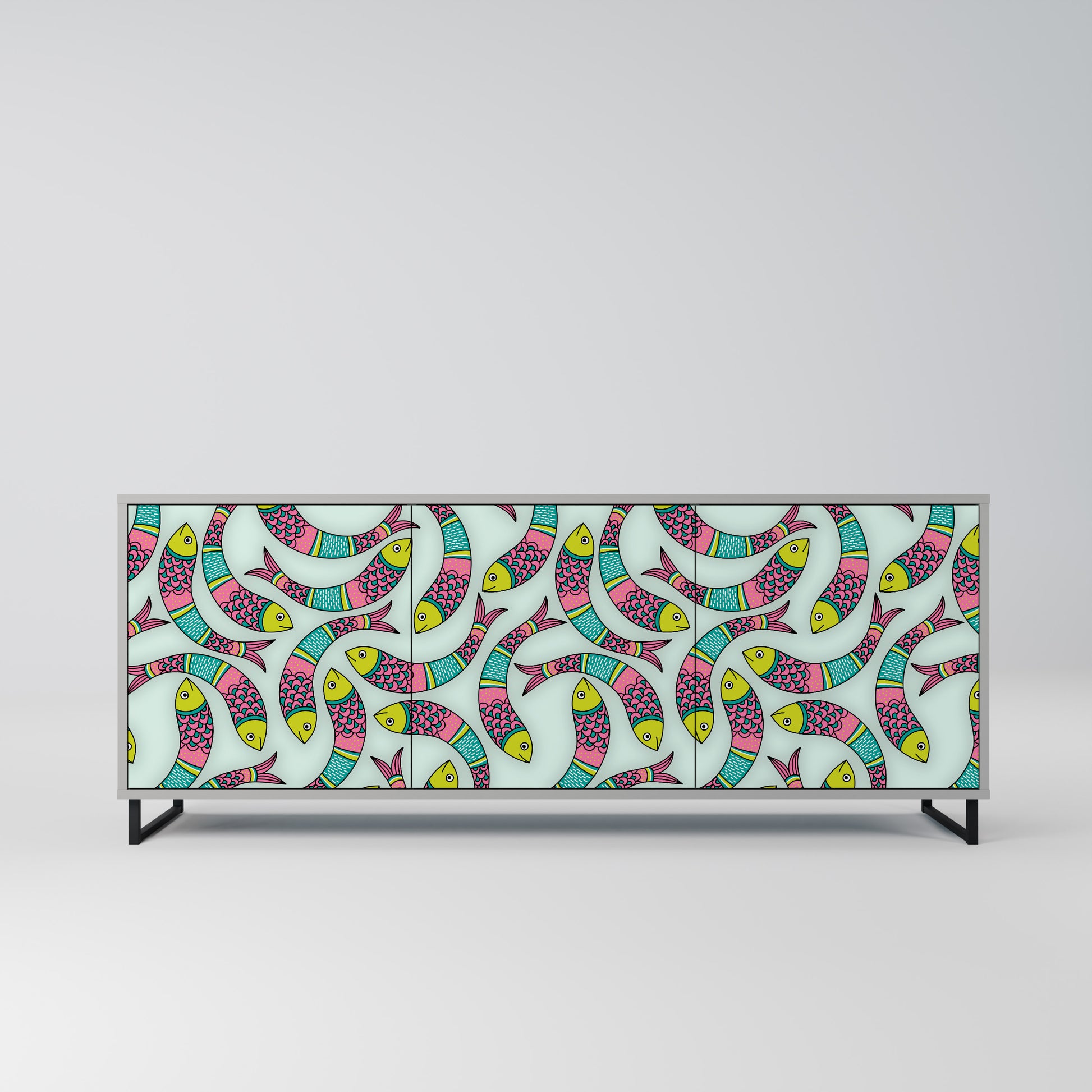 INDIAN FISH 3-Door Sideboard in Grey Finish