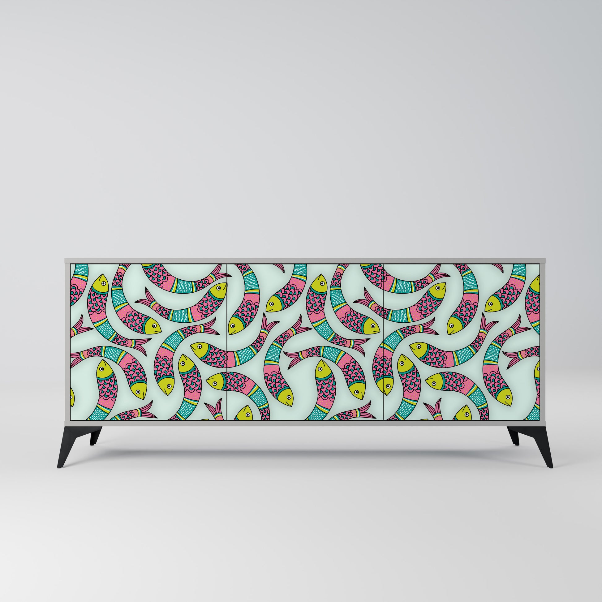 INDIAN FISH 3-Door Sideboard in Grey Finish