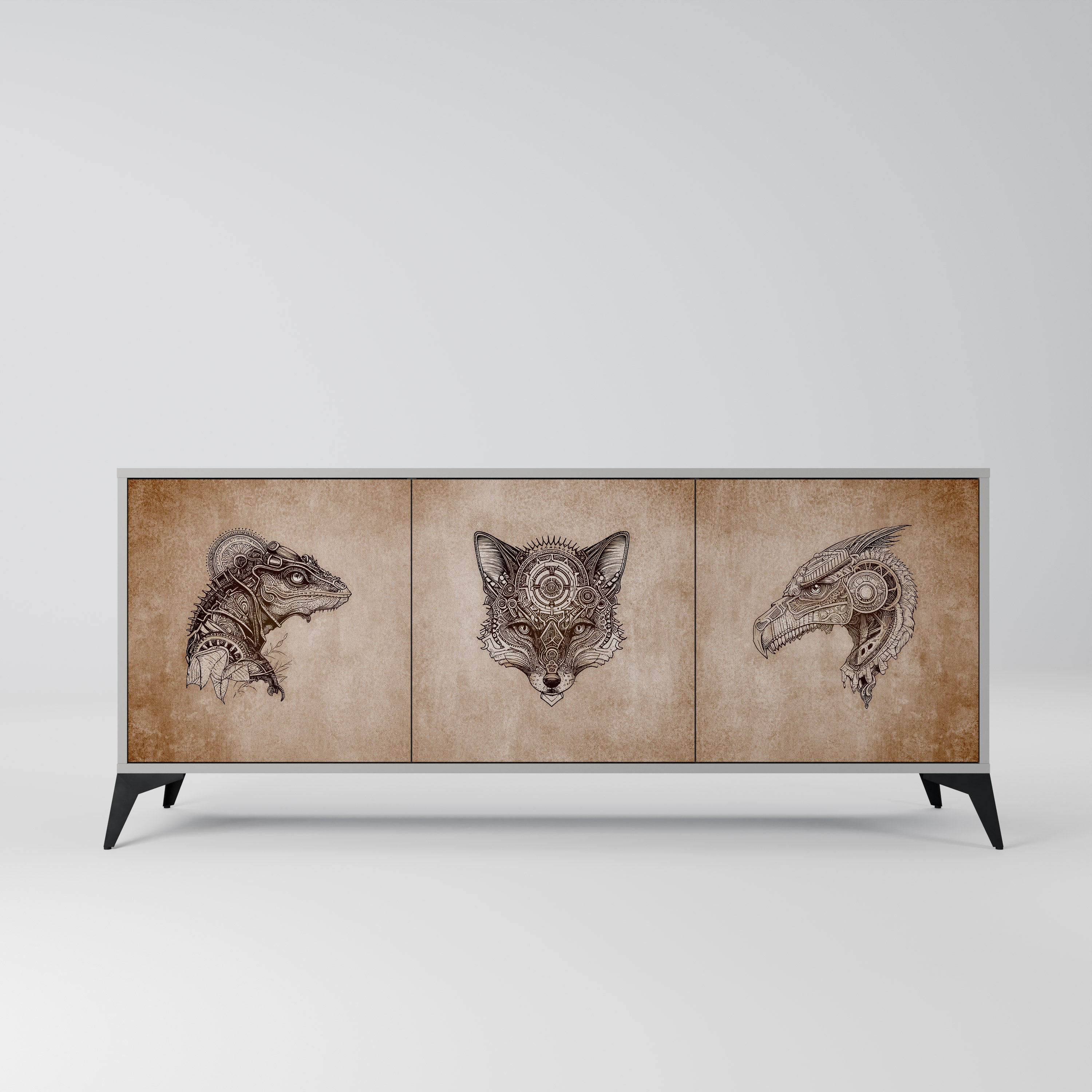 STEAMPUNK CLAN 3-Door Sideboard in Grey Finish