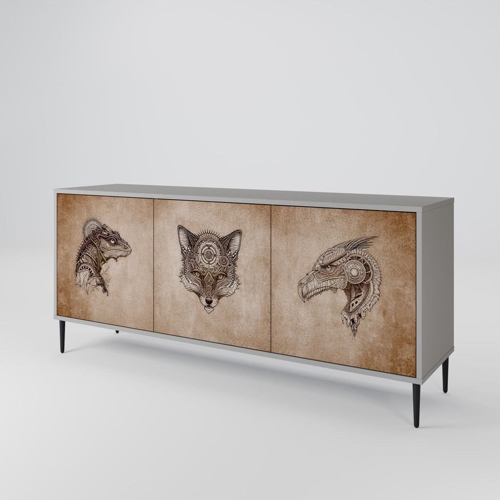 Aparador STEAMPUNK CLAN de 3 puertas en acabado gris