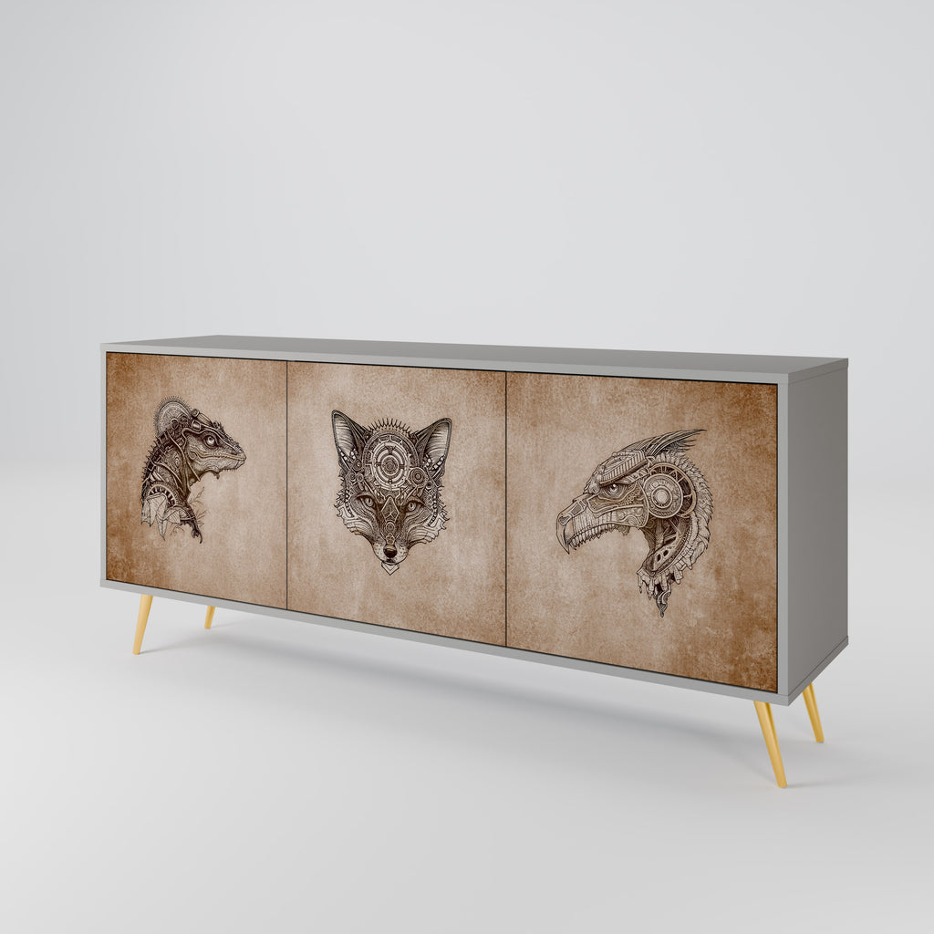 Aparador STEAMPUNK CLAN de 3 puertas en acabado gris