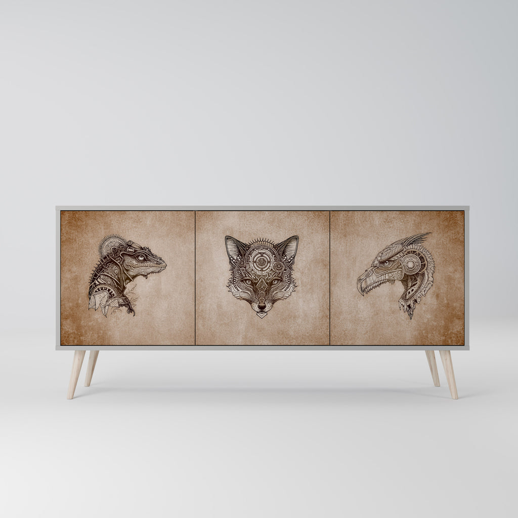 Aparador STEAMPUNK CLAN de 3 puertas en acabado gris